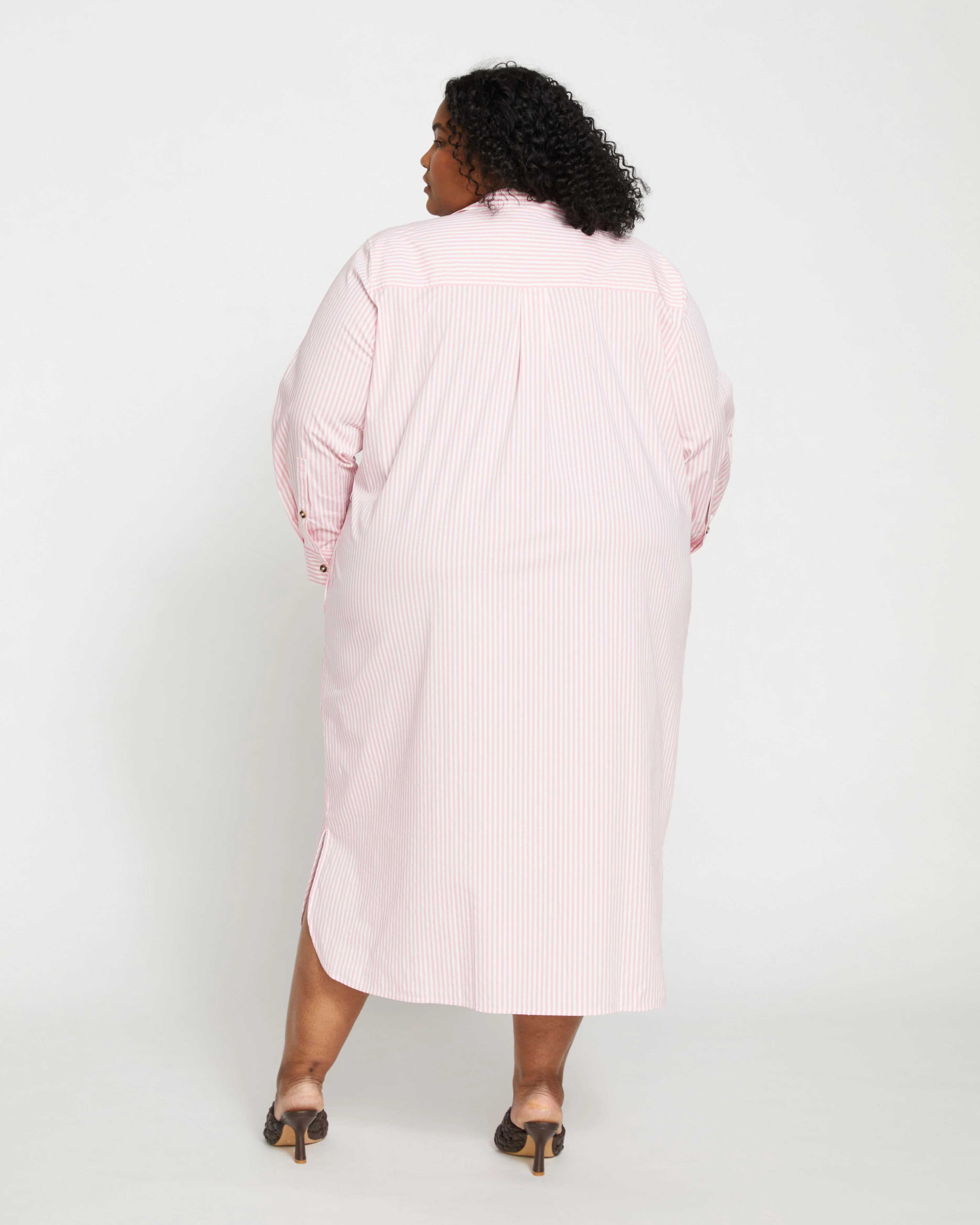 Odeon Stretch Poplin Shirtdress - Pink/White Stripe - Image 5