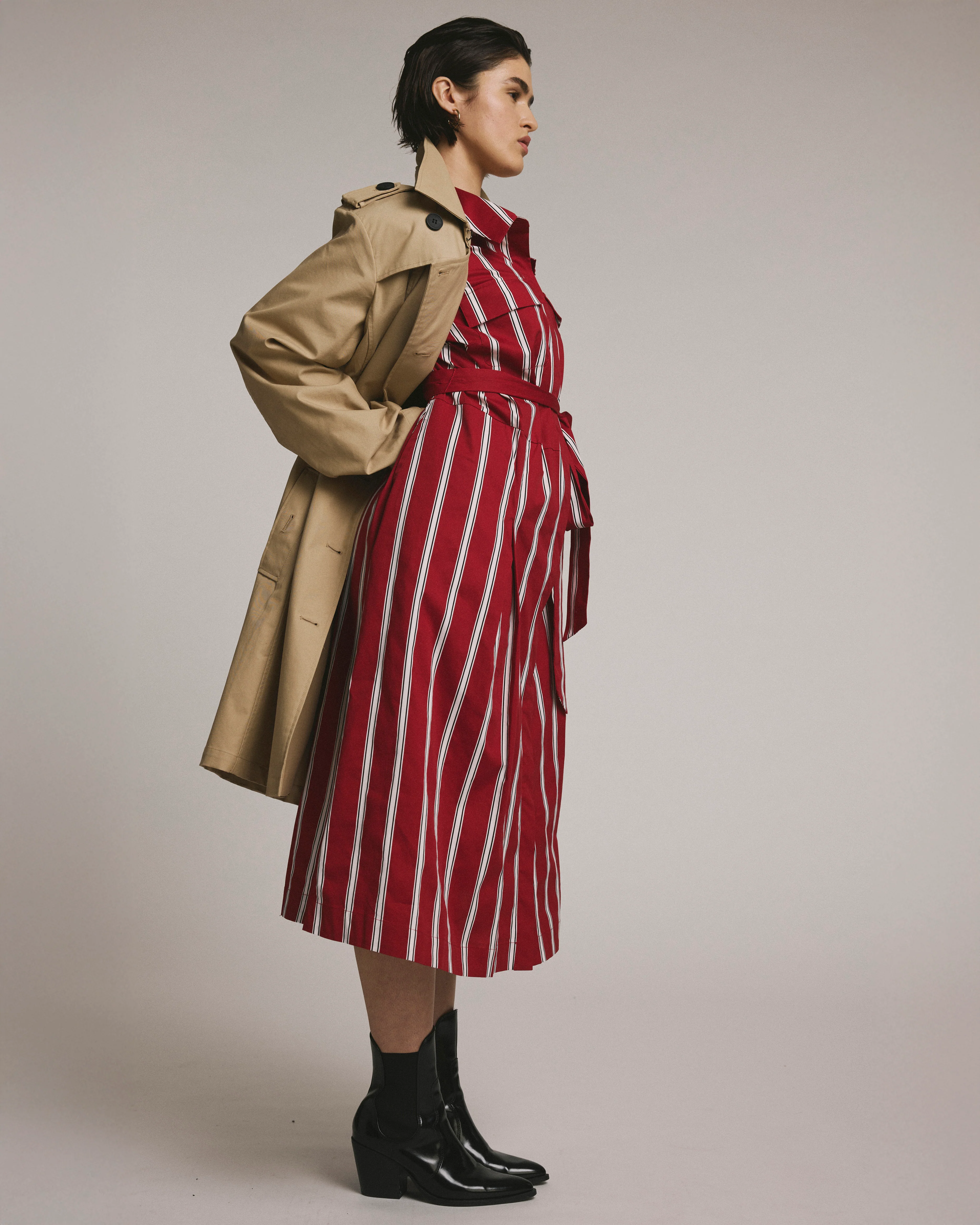 Odeon Stretch Poplin Shirtdress - Red/Black/White Stripe - Image 4