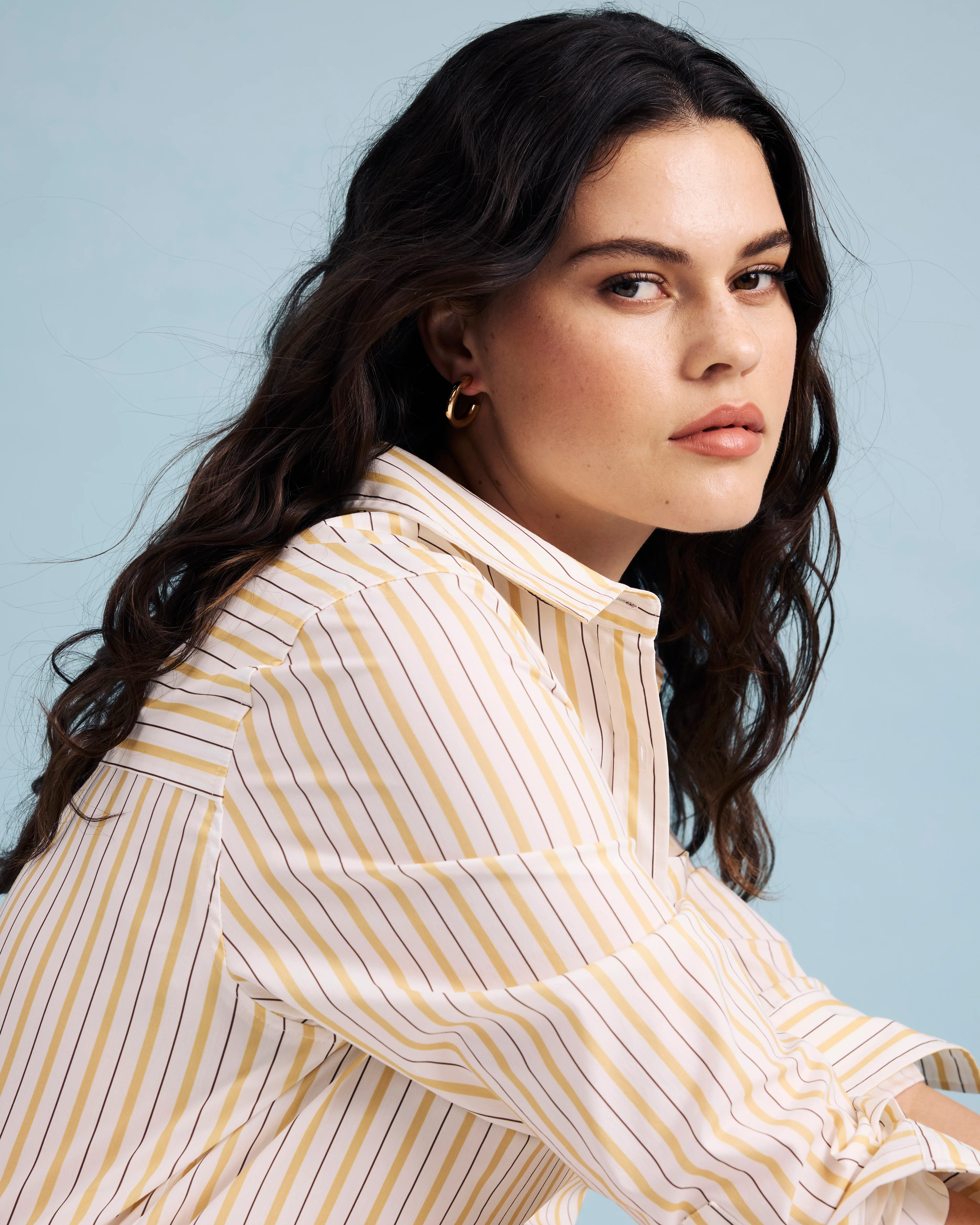 Odeon Stretch Poplin Shirtdress - Yellow Multi Stripe - Image 5