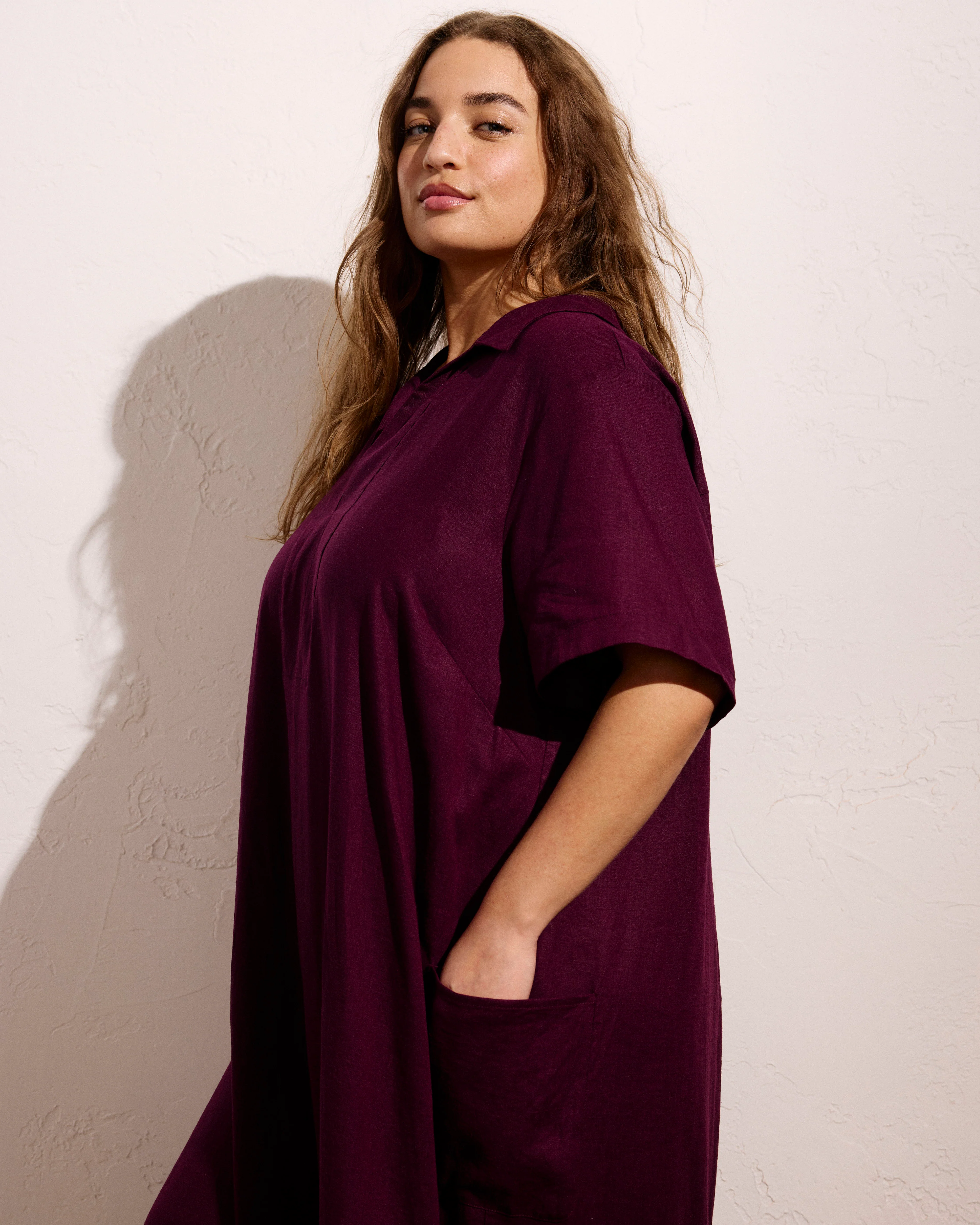 Padma Polo Neck Linen Dress - Acai - Image 2