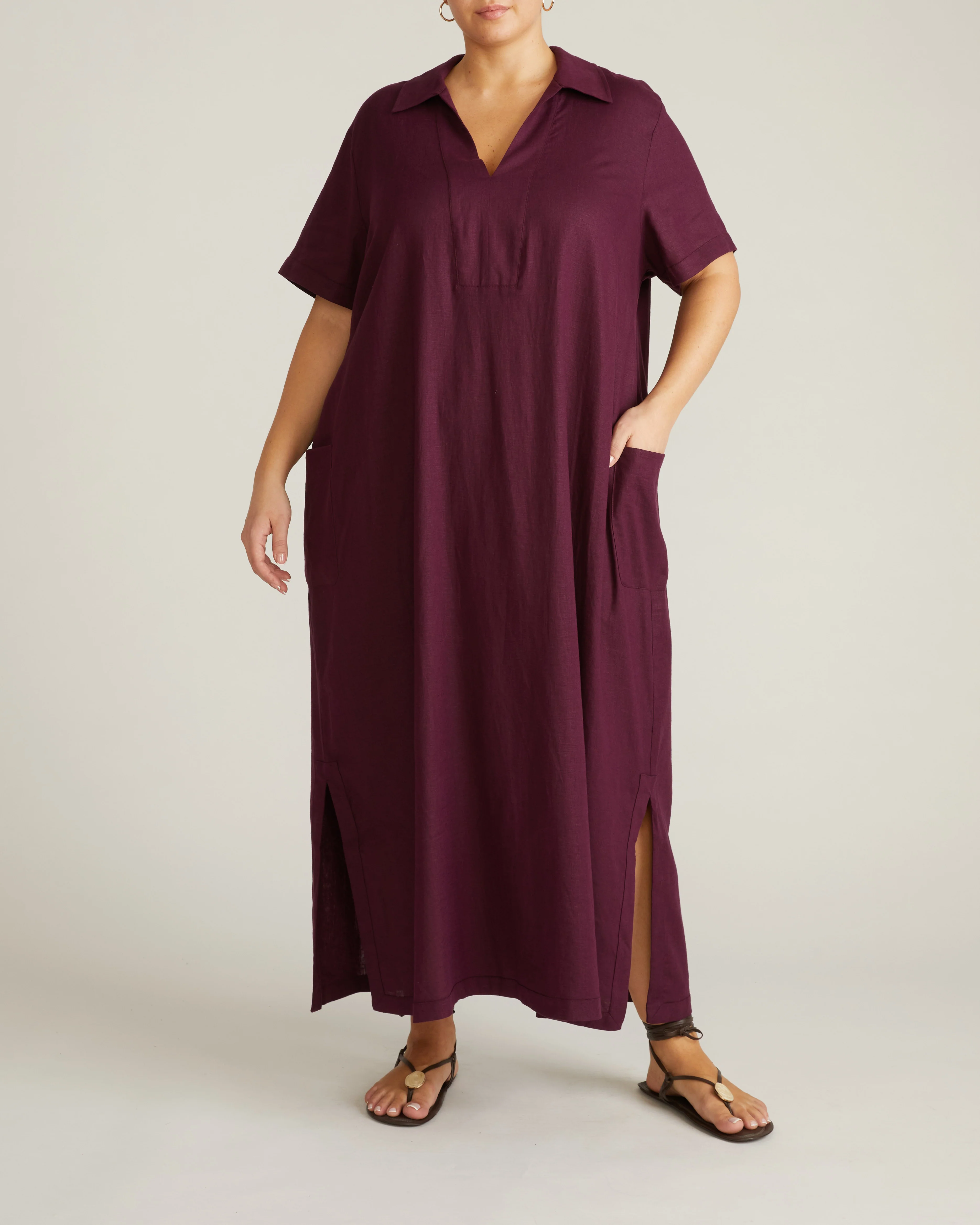 Padma Polo Neck Linen Dress - Acai - Image 3