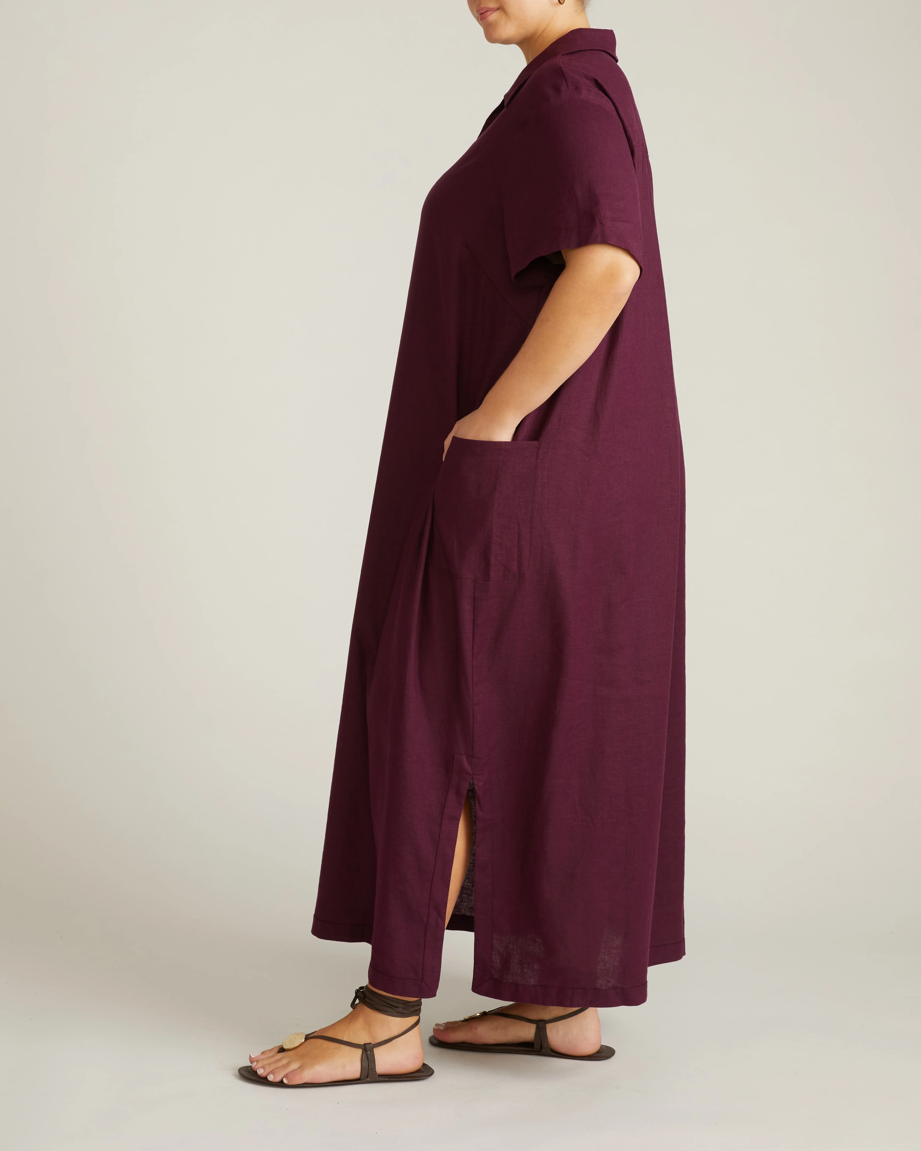 Padma Polo Neck Linen Dress - Acai - Image 4