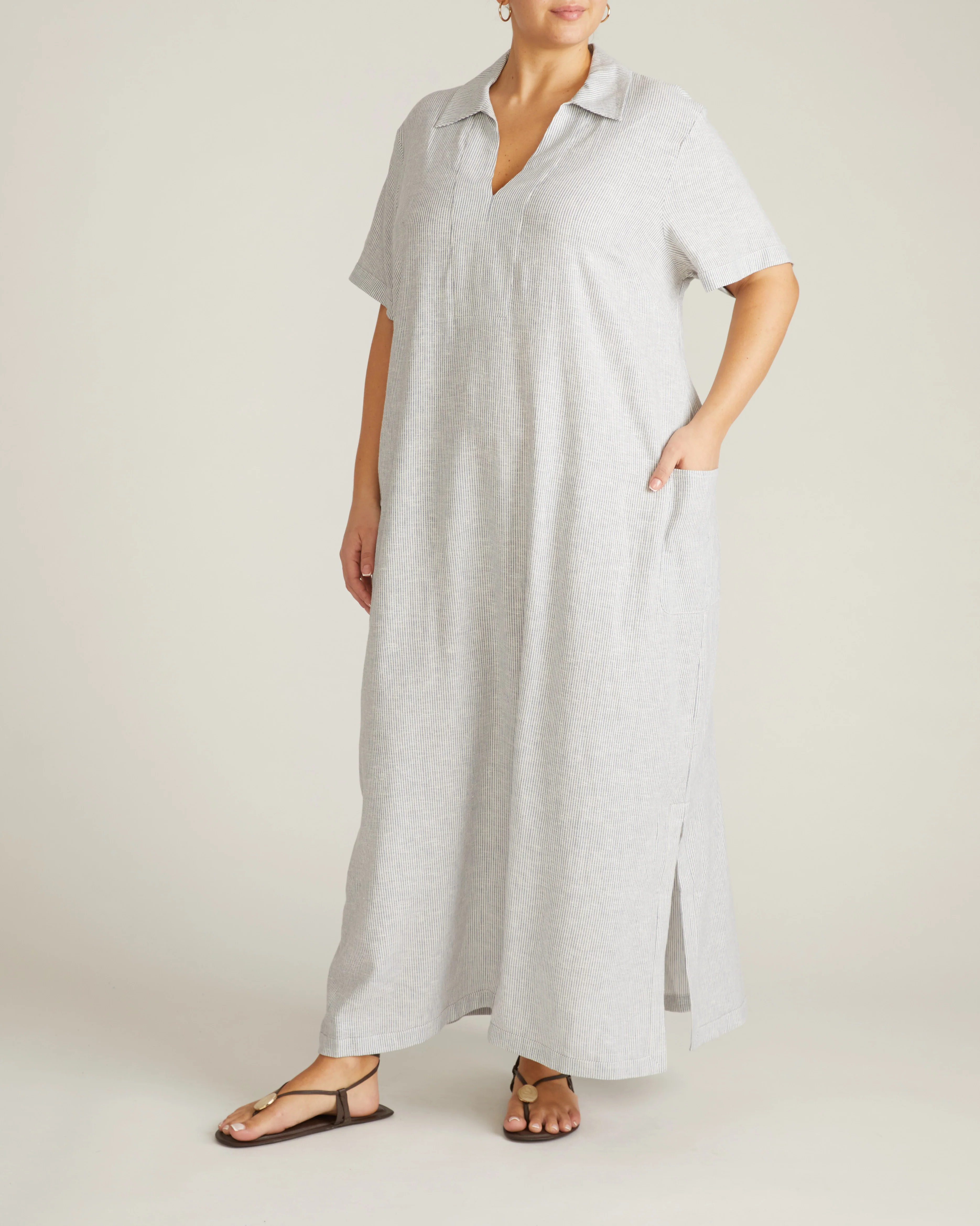 Padma Polo Neck Linen Dress - Beach Stripe - Image 6