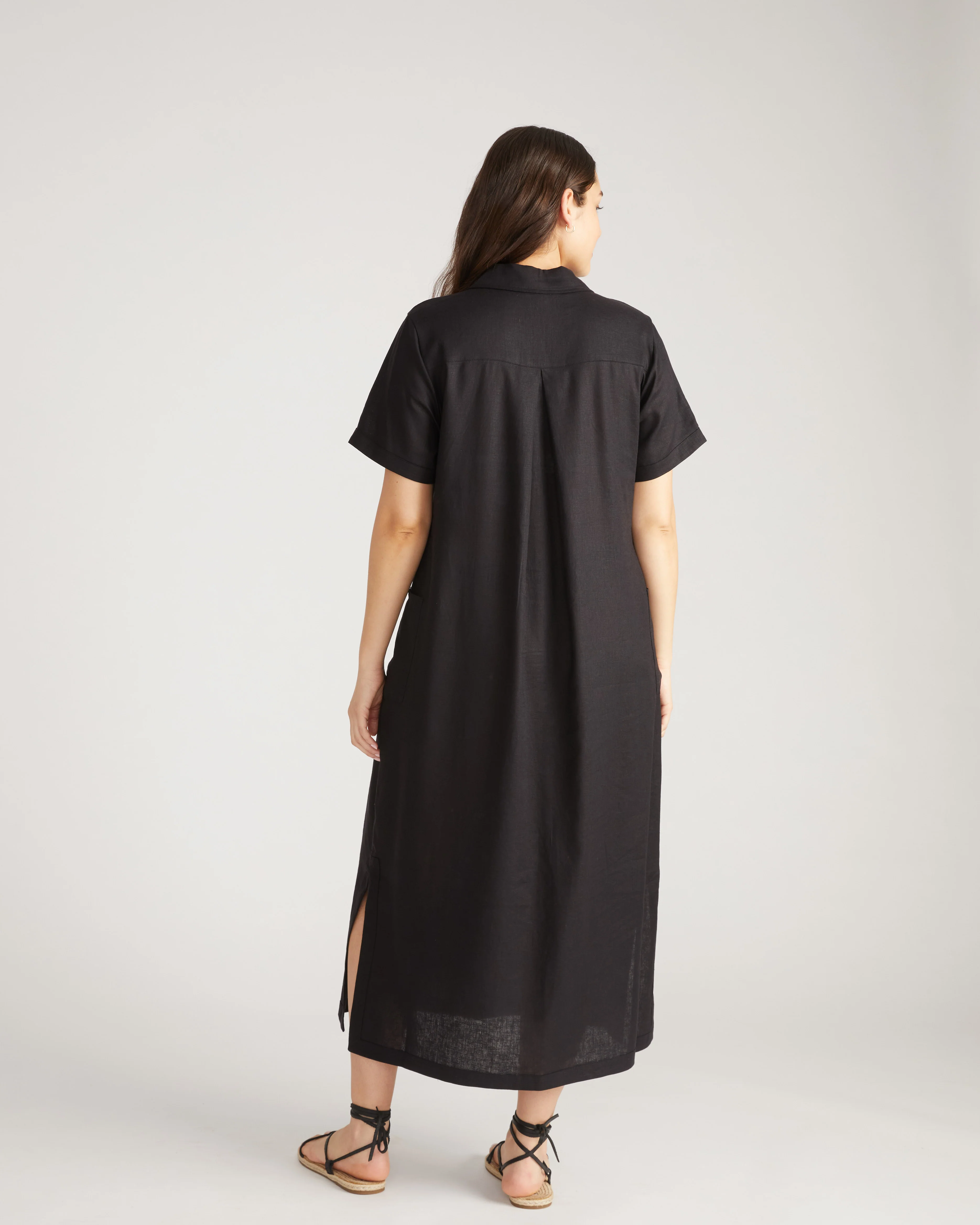 Padma Polo Neck Linen Dress - Black - Image 6