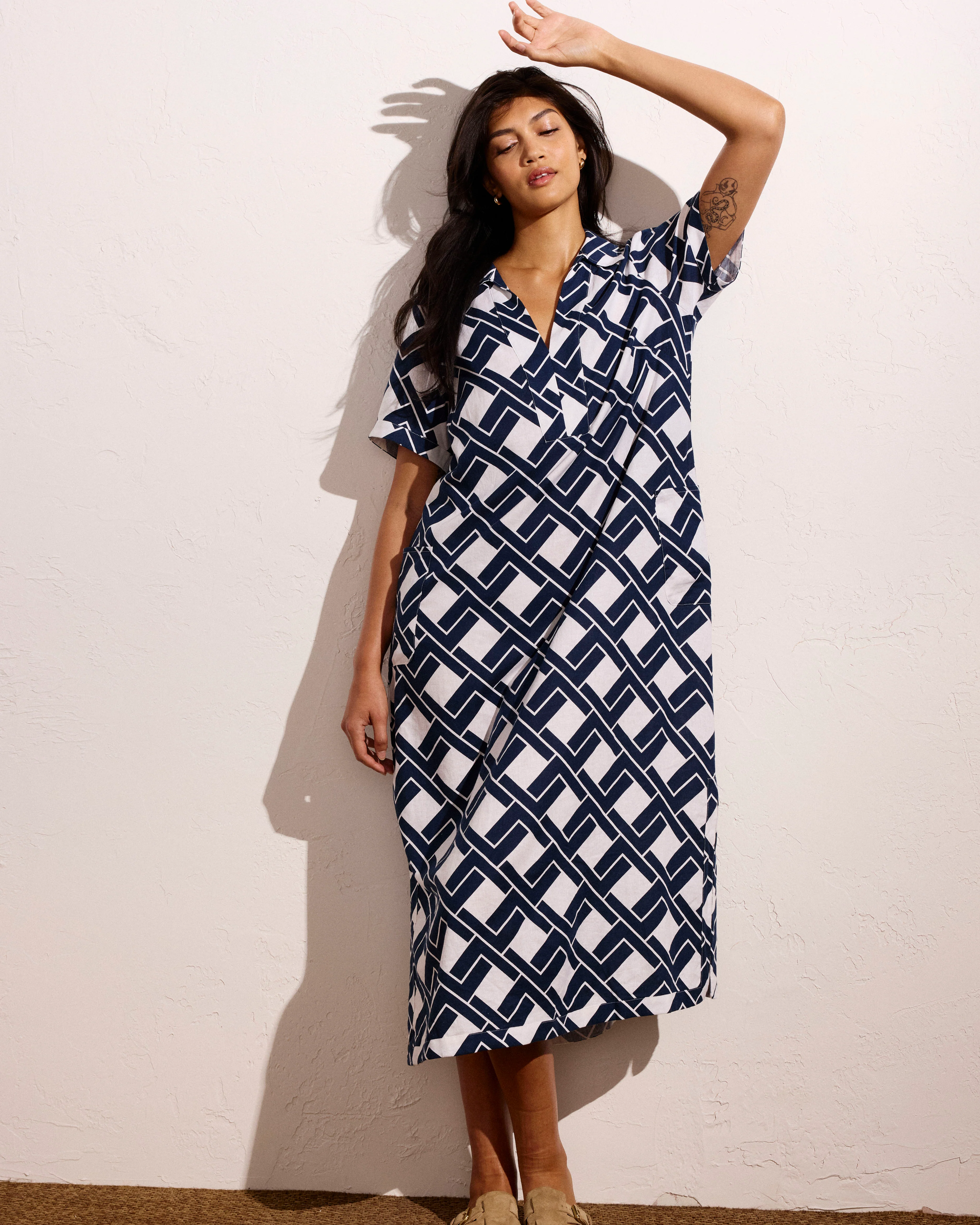 Padma Polo Neck Linen Dress - Geometrica Print - Image 2