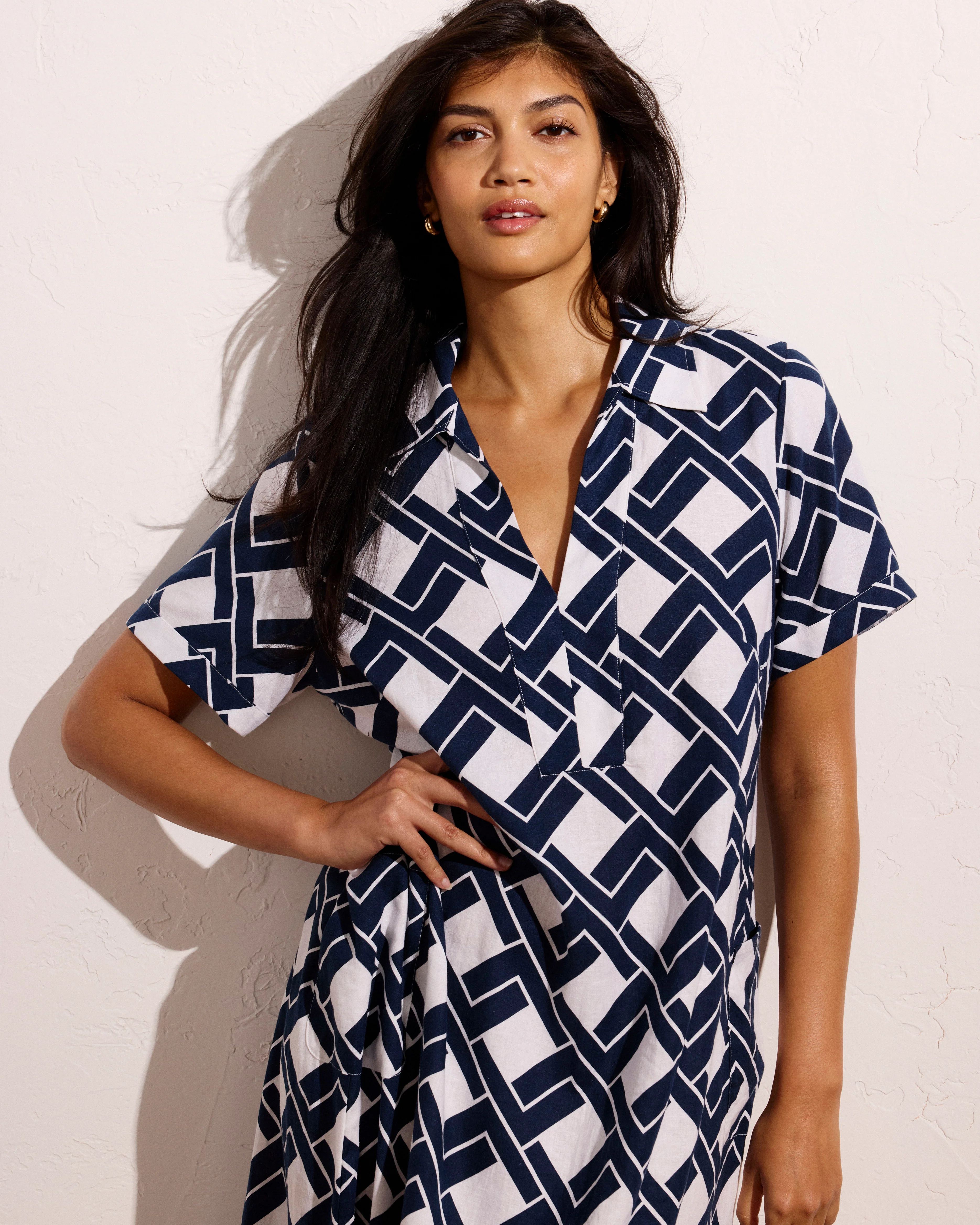 Padma Polo Neck Linen Dress - Geometrica Print - Image 3