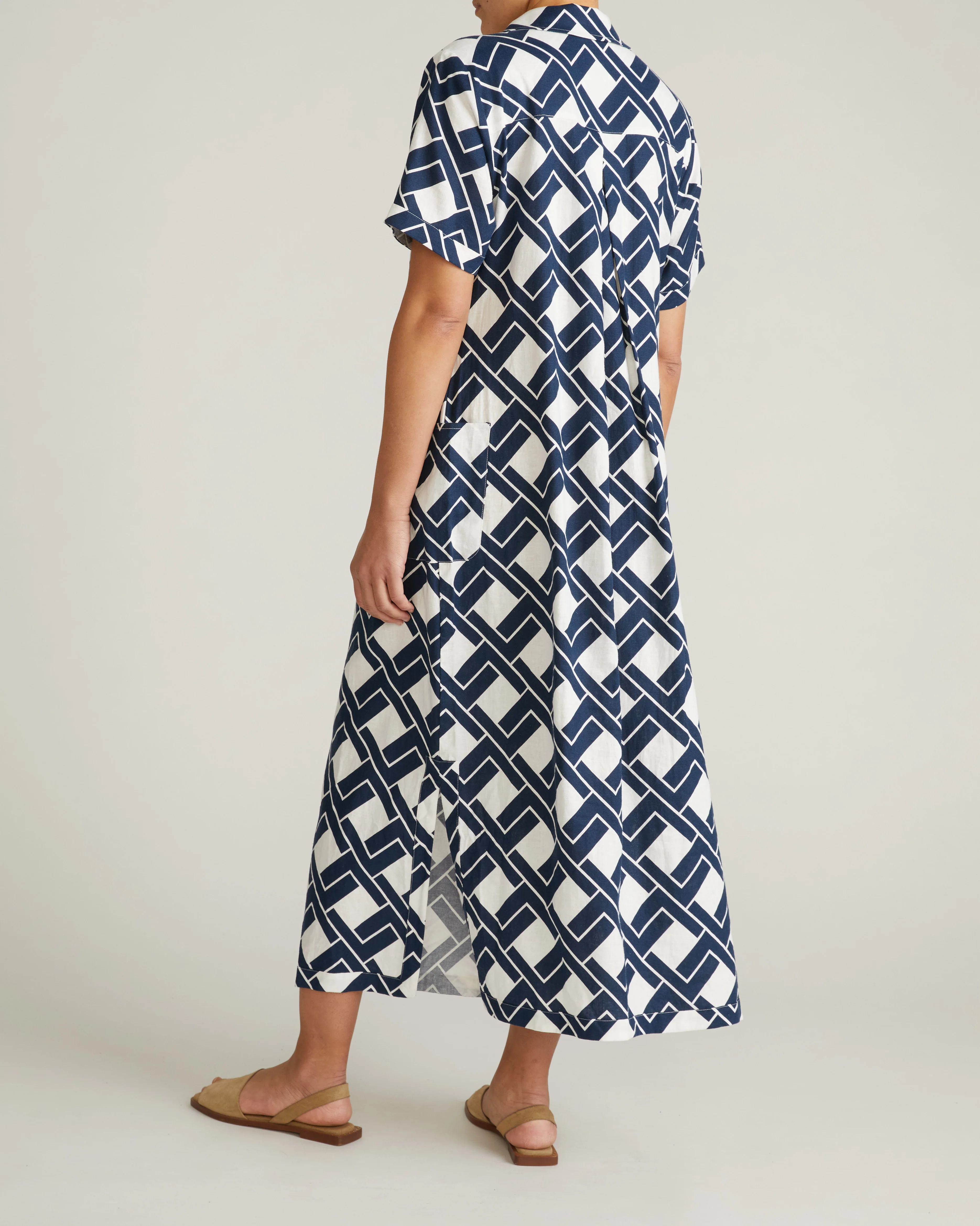 Padma Polo Neck Linen Dress - Geometrica Print - Image 7