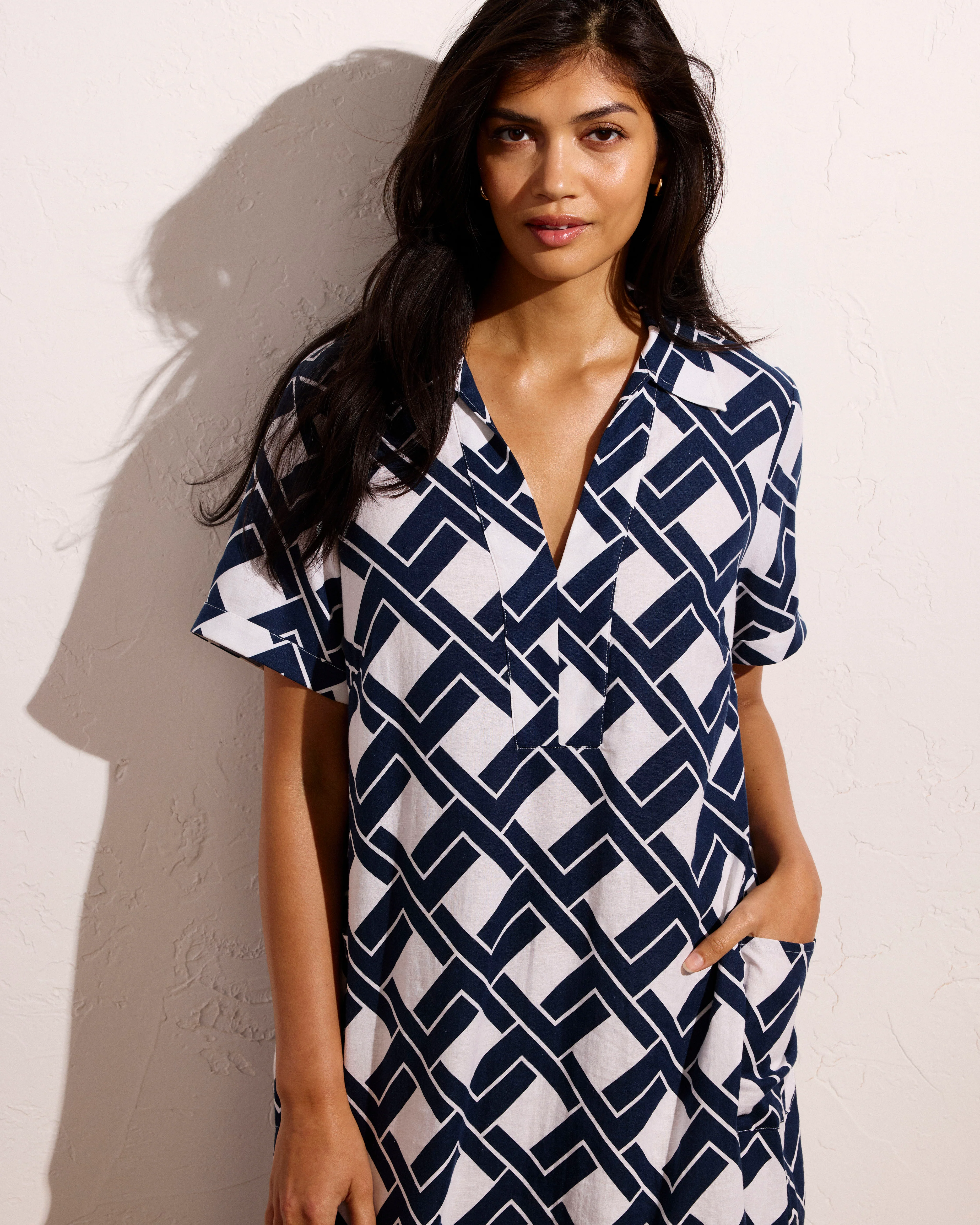 Padma Polo Neck Linen Dress - Geometrica Print - Image 8
