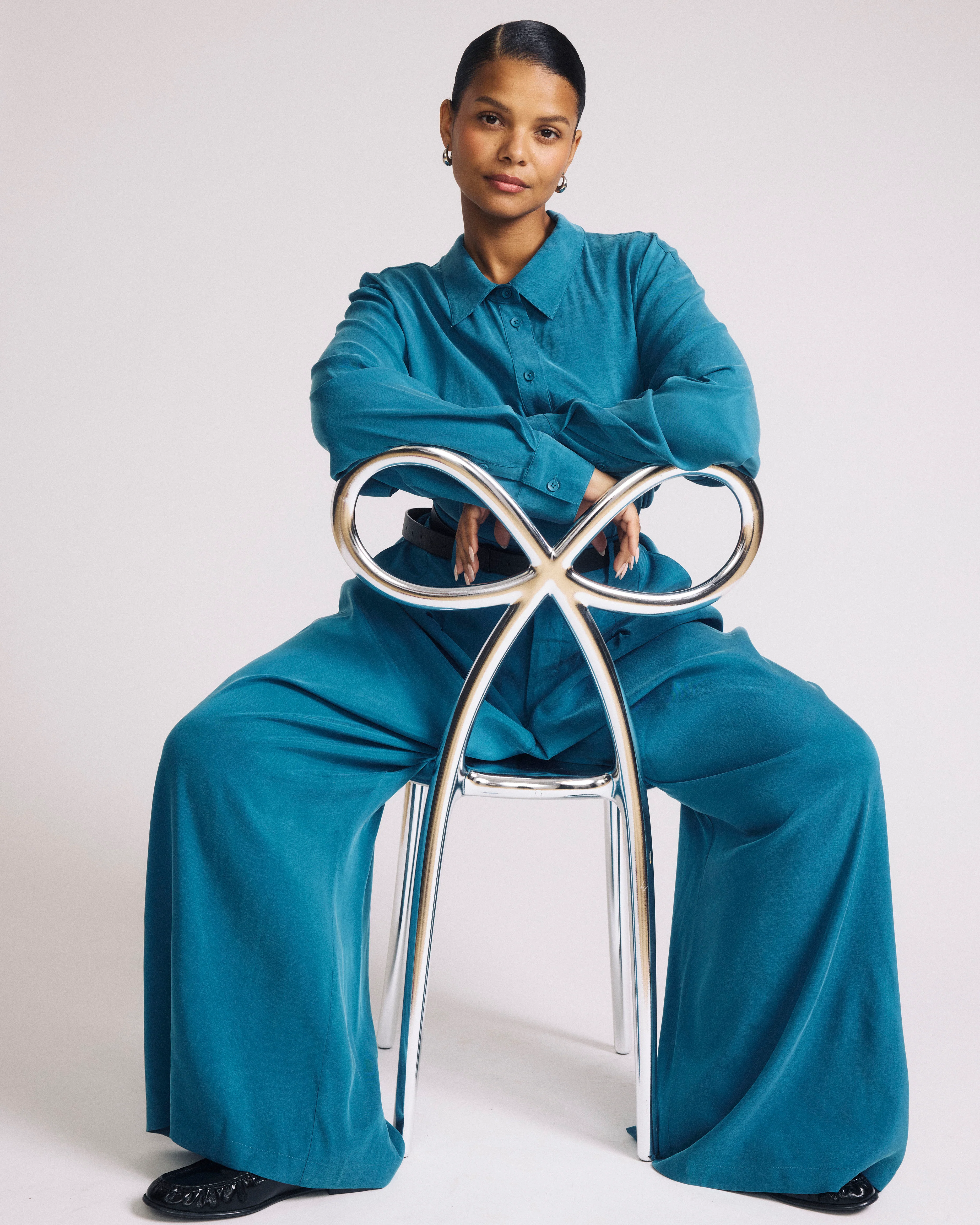 Palais Cooling Cupro Wide Leg Pant - Blue Beetle - Image 2