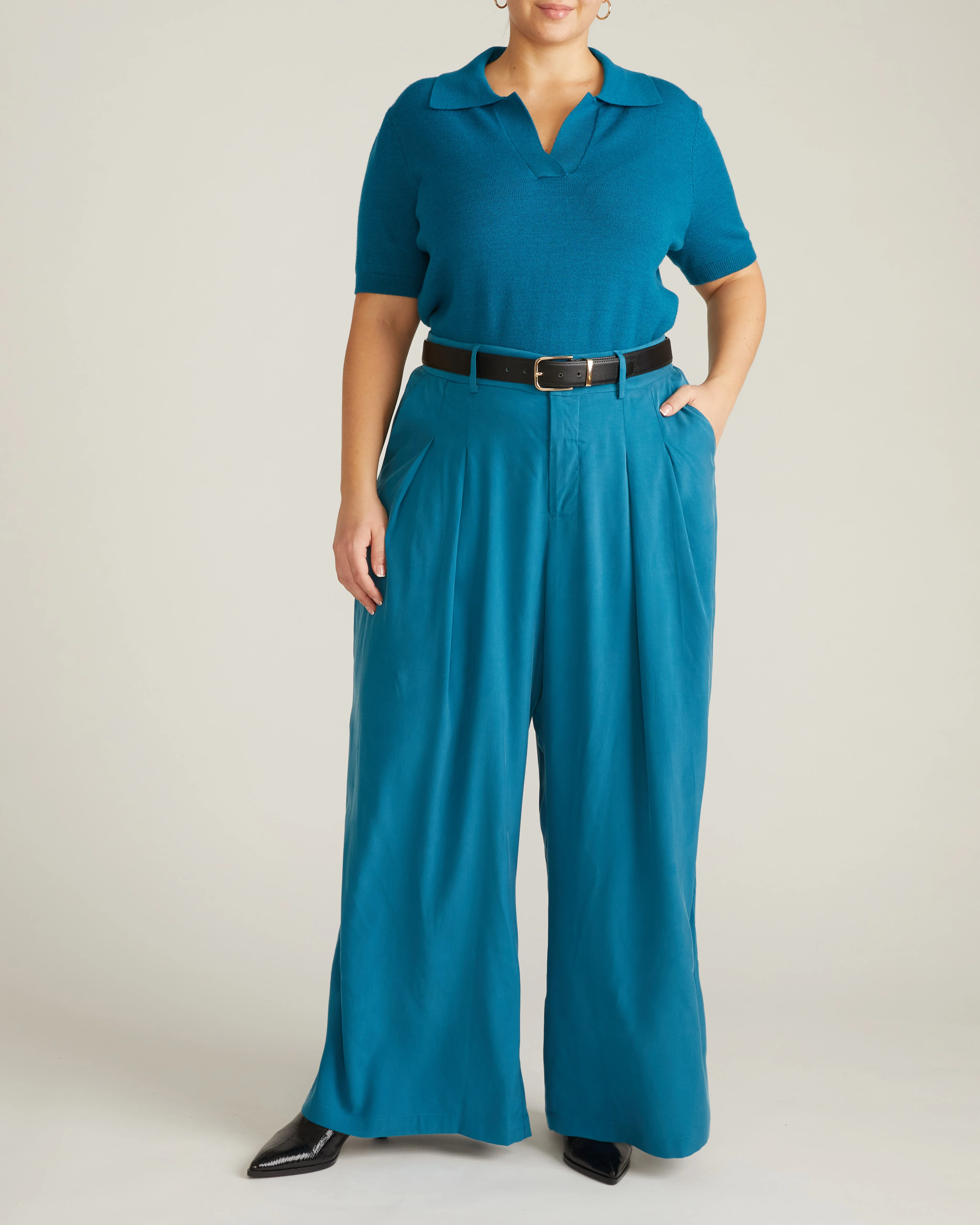 Palais Cooling Cupro Wide Leg Pant - Blue Beetle - Image 3