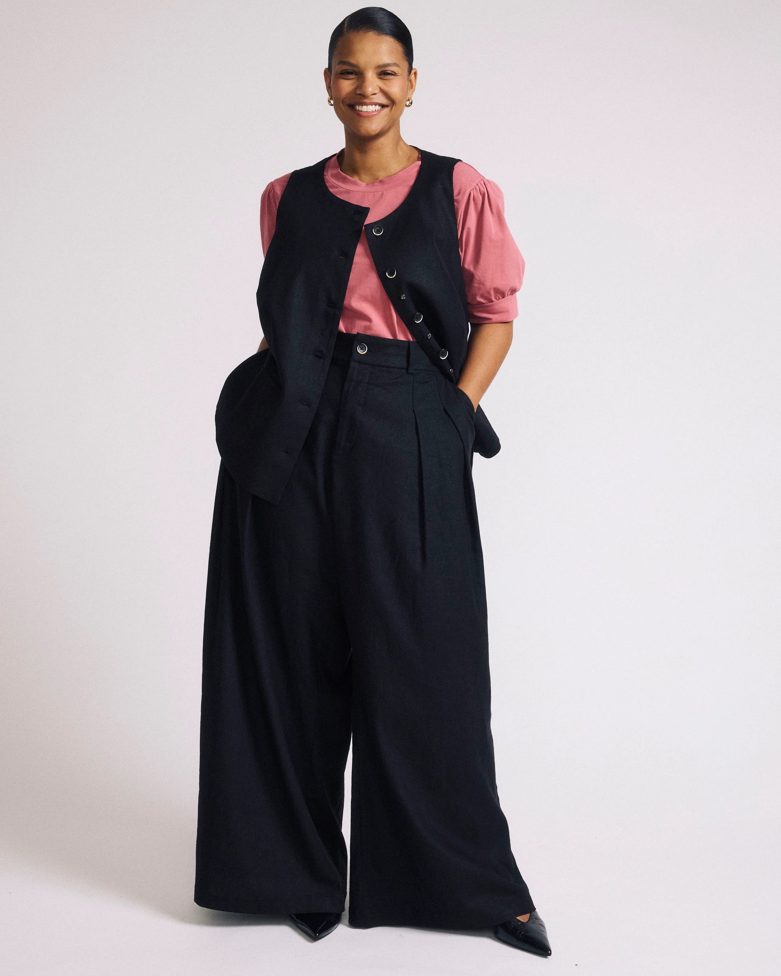 Palais Stretch Linen Wide Leg Pant - Black - Image 4