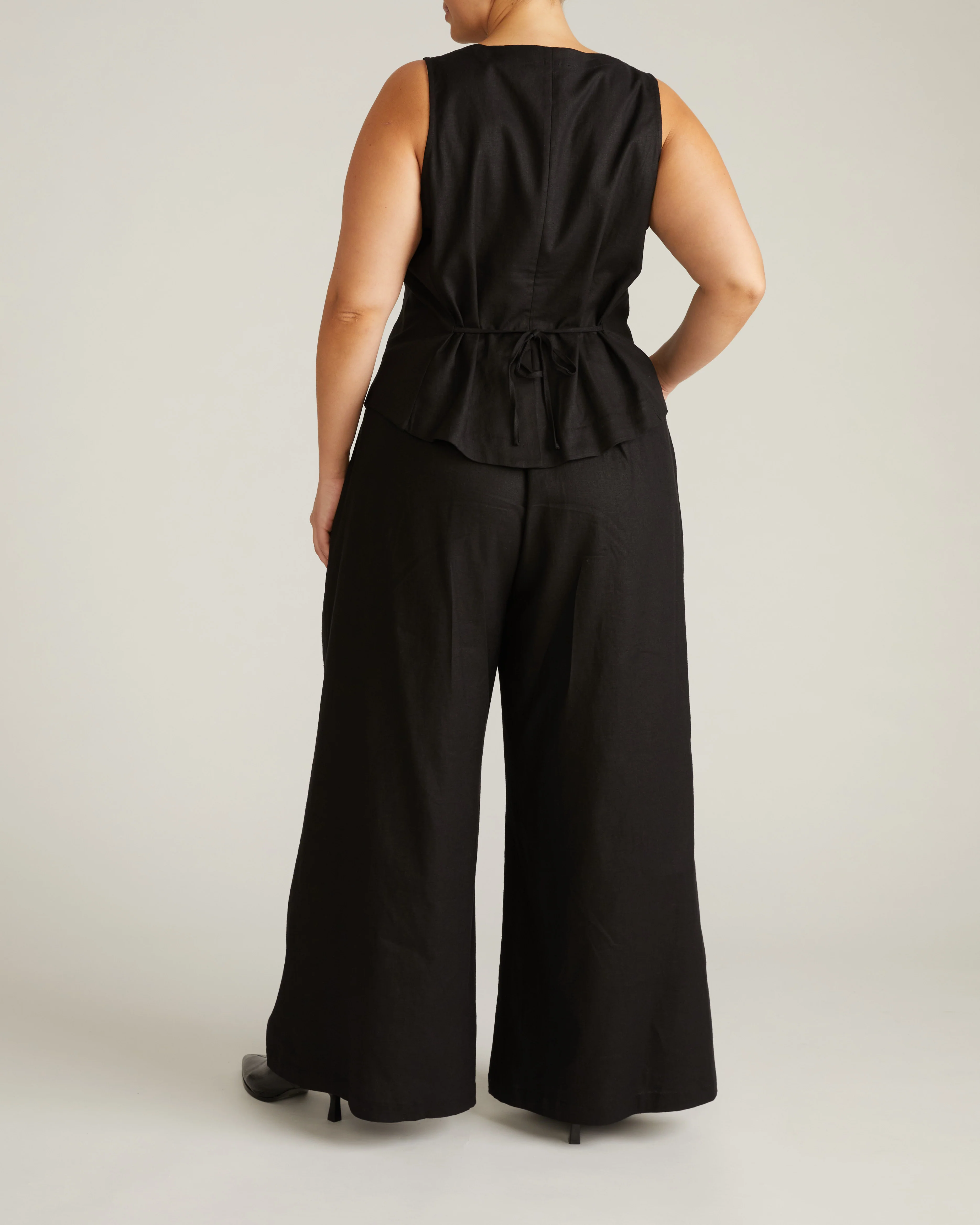 Palais Stretch Linen Wide Leg Pant - Black - Image 7
