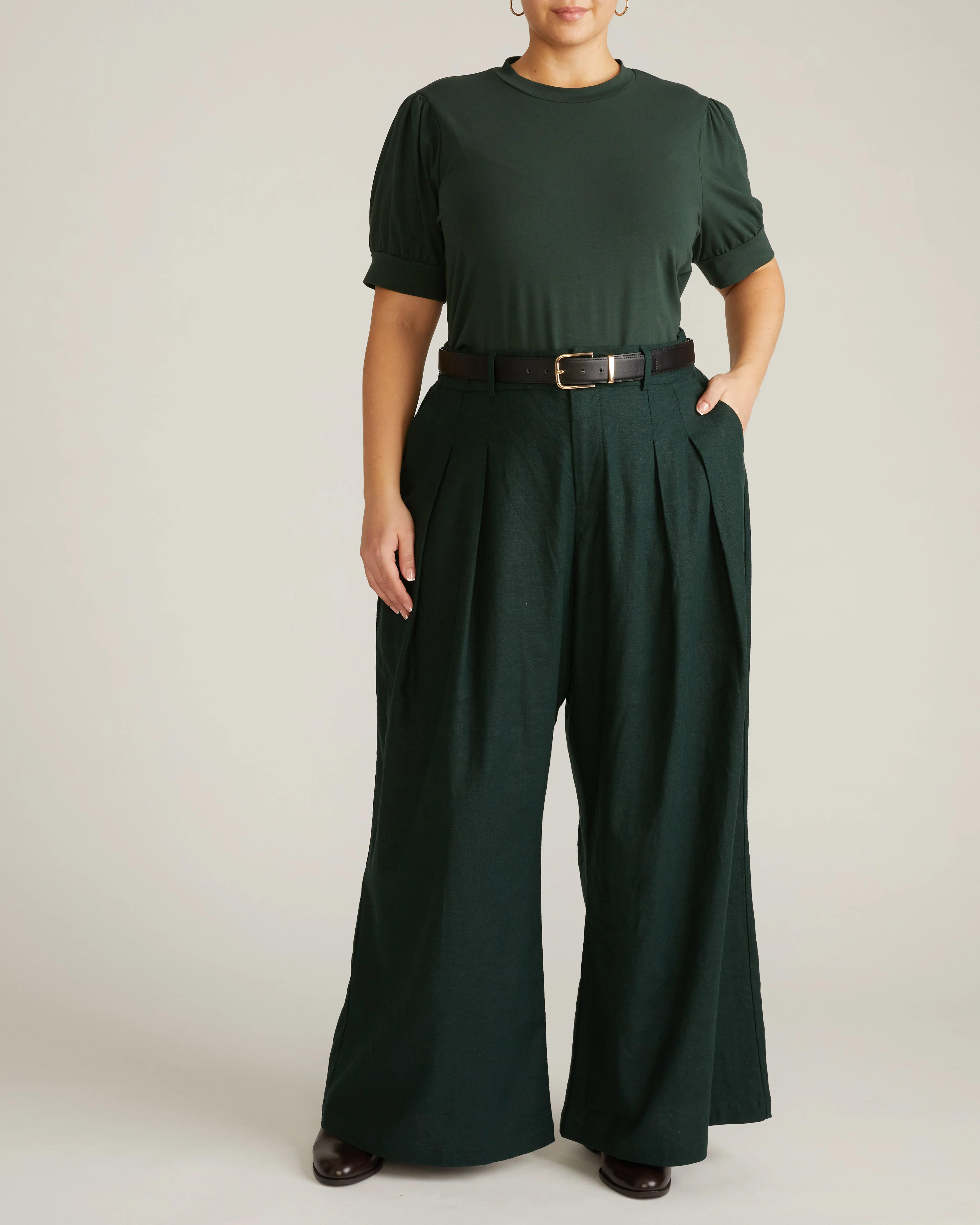Palais Stretch Linen Wide Leg Pant - Forest Green - Image 8