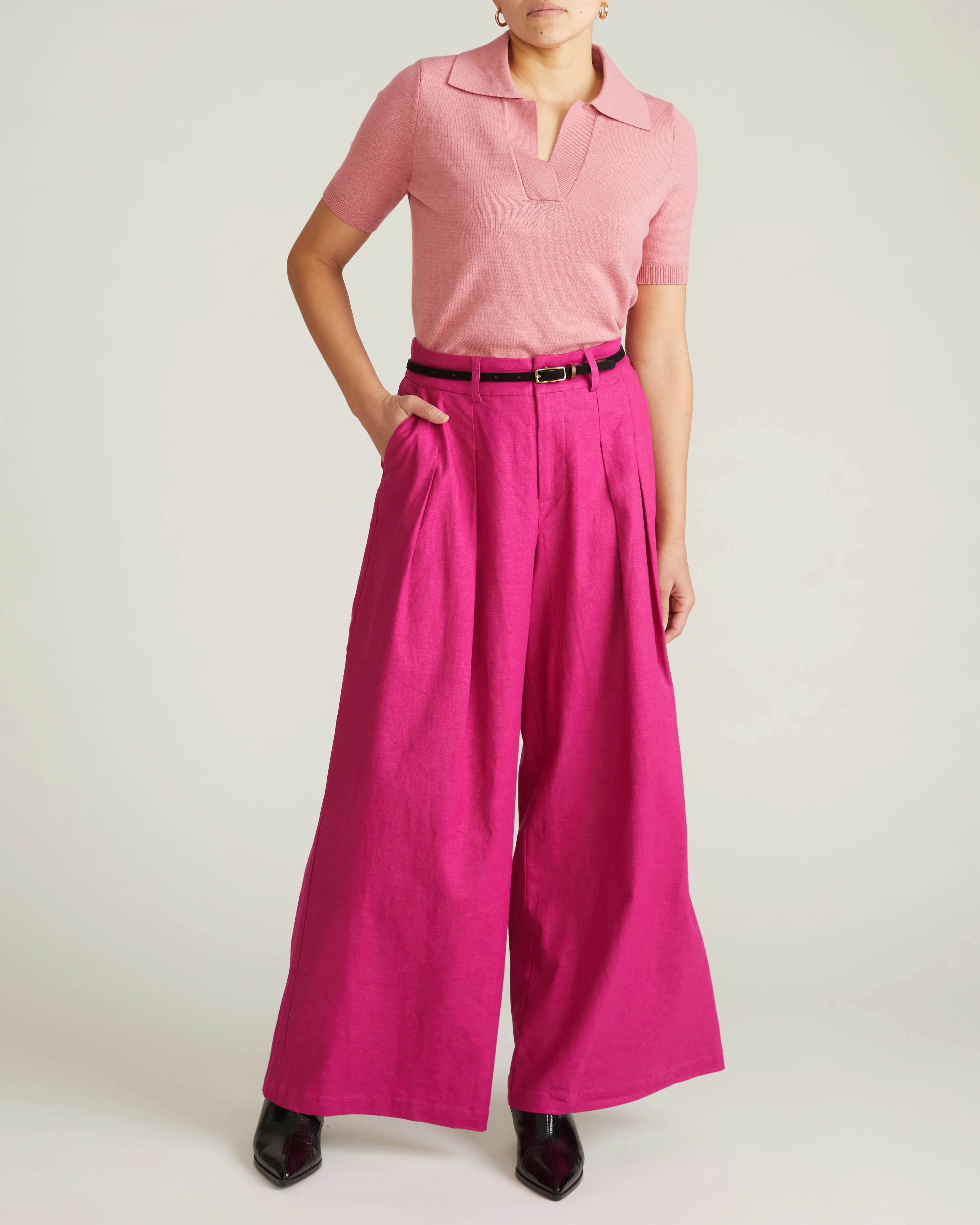 Palais Stretch Linen Wide Leg Pant - Hyper Pink - Image 3