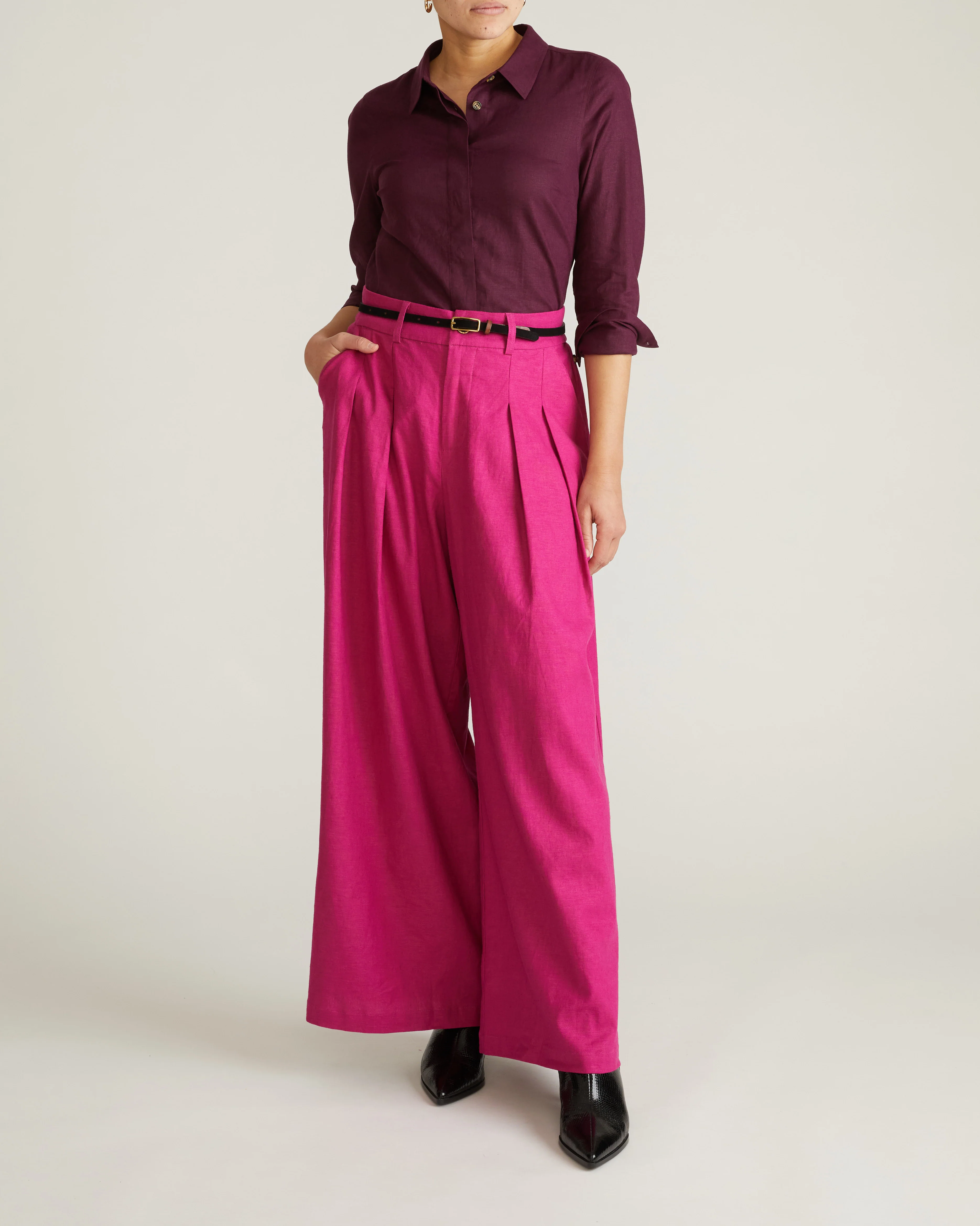 Palais Stretch Linen Wide Leg Pant - Hyper Pink - Image 4