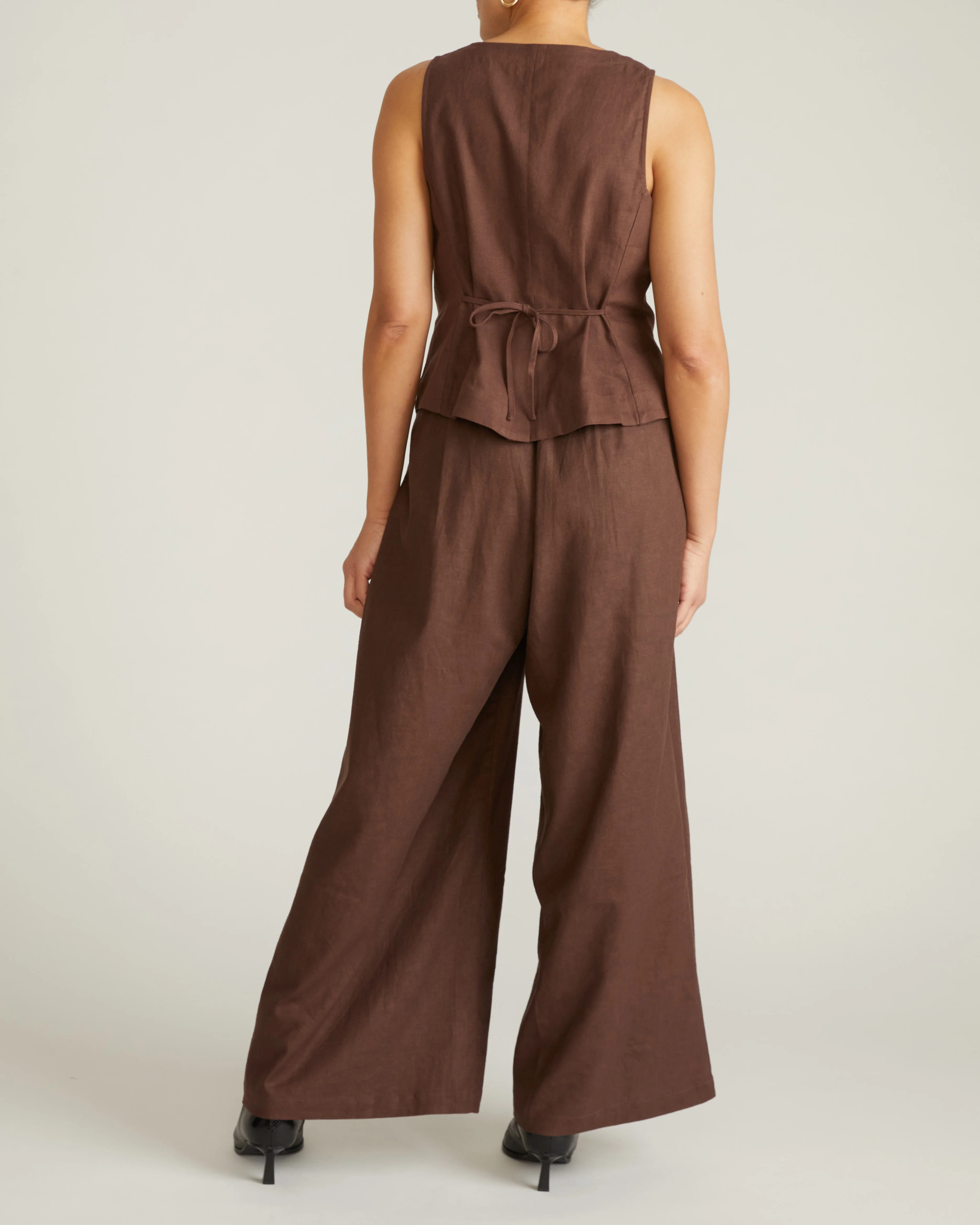 Palais Stretch Linen Wide Leg Pant - Sophisticated Brown - Image 8