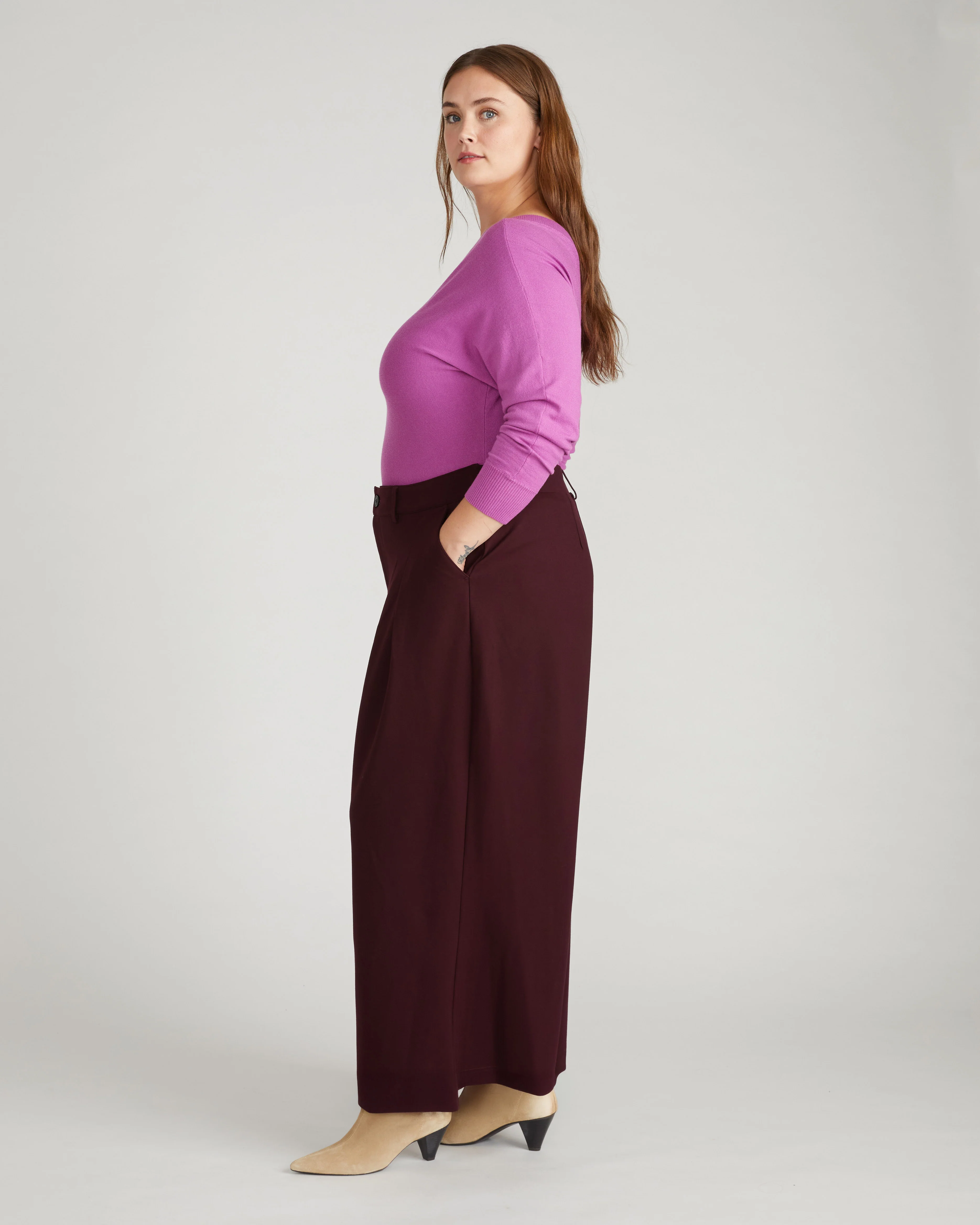 Palais Wide Leg Ponte Pants - Black Cherry - Image 2