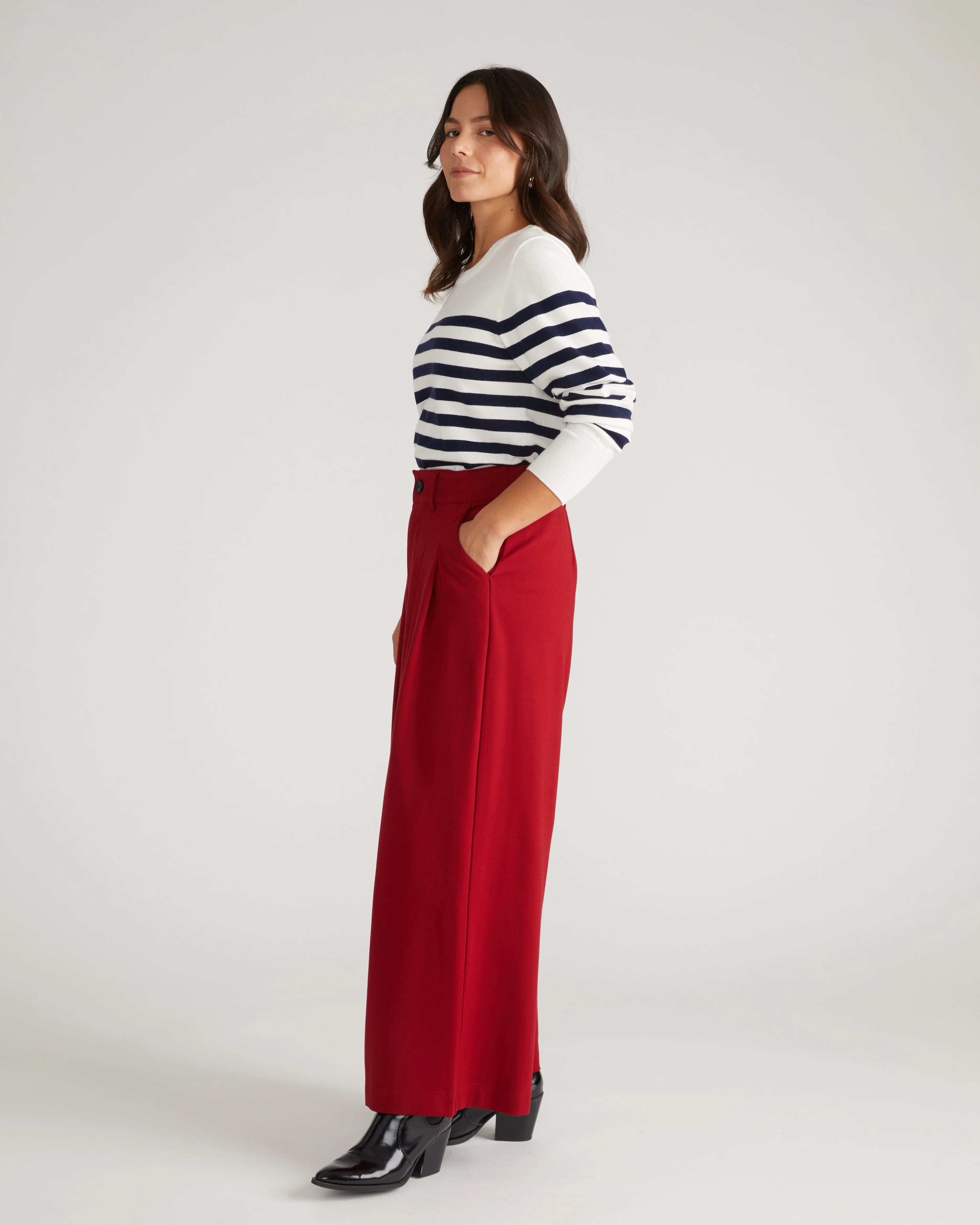 Palais Wide Leg Ponte Pants - Garnet - Image 5