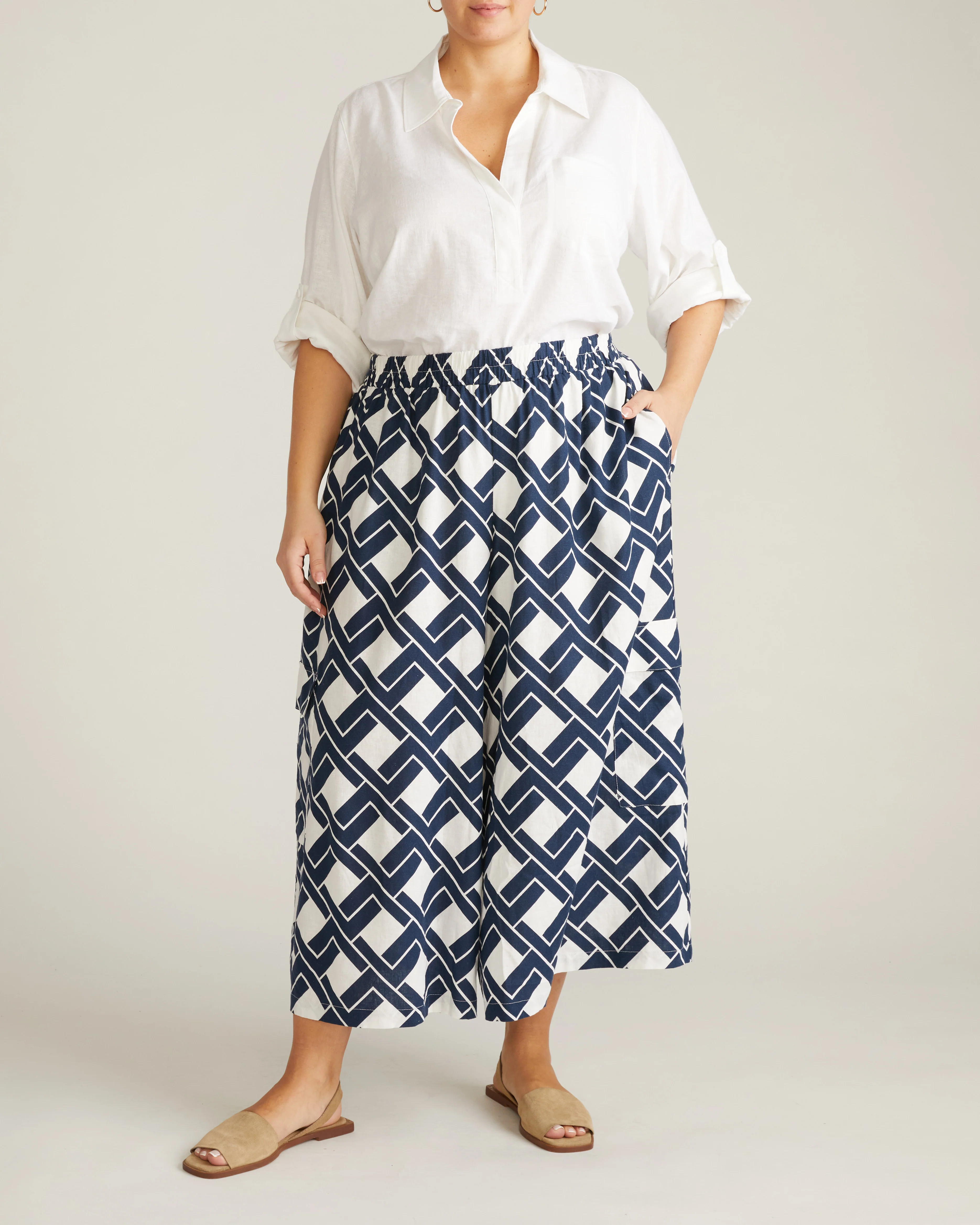 Palazzo Cargo Linen Pant - Geometrica Print - Image 3