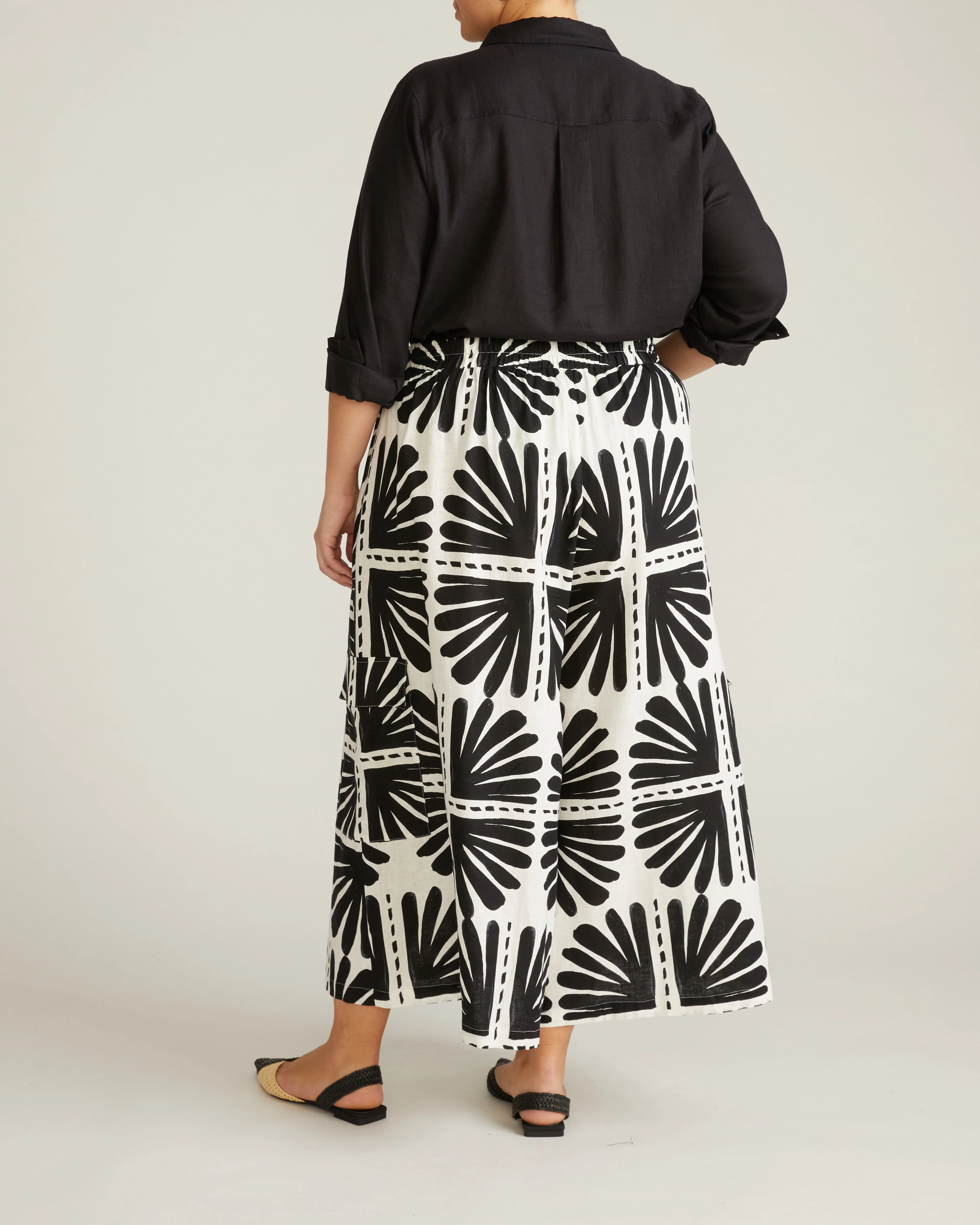Palazzo Cargo Linen Pant - Ink Bloom Print - Image 6