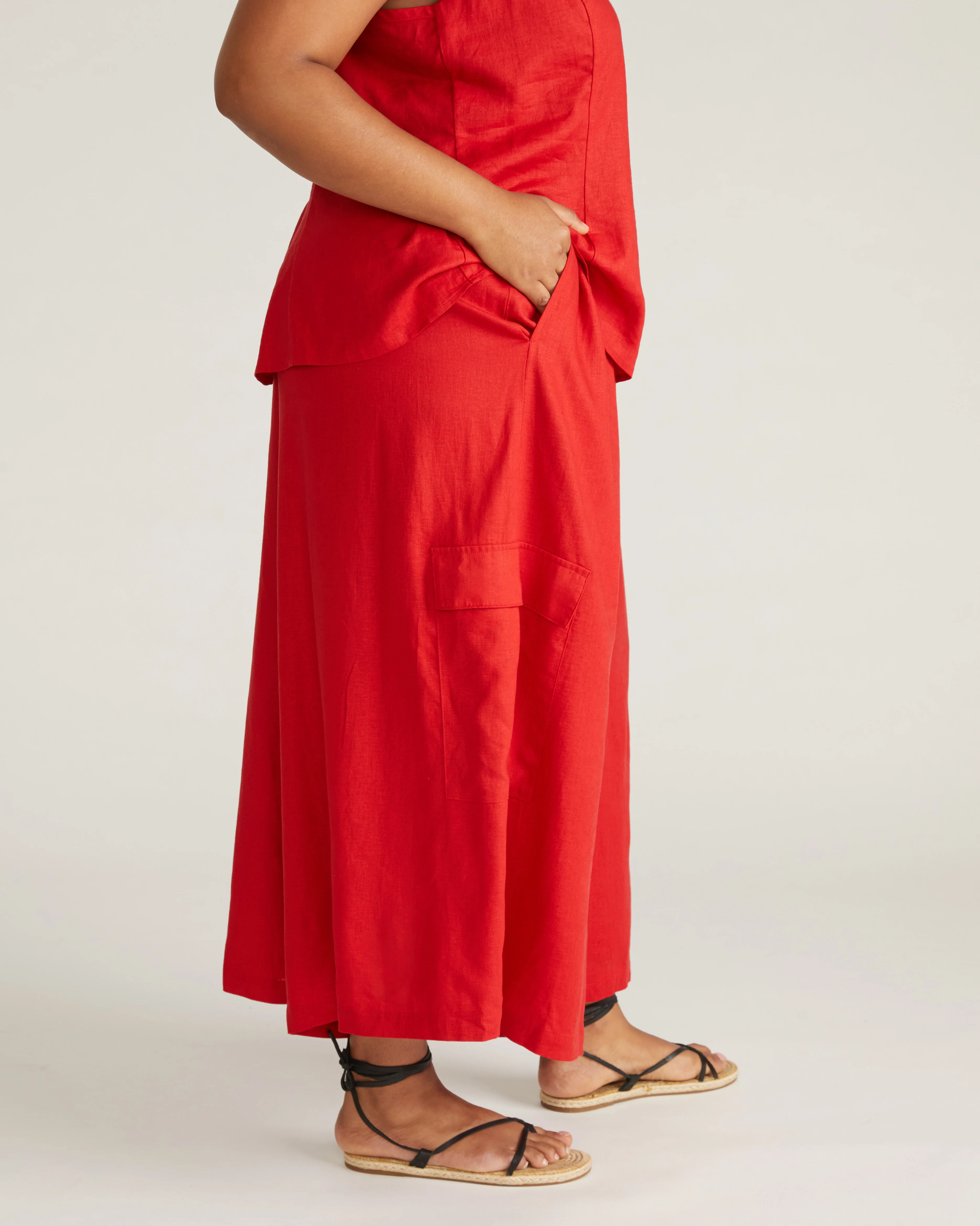 Palazzo Cargo Linen Pant - Ruby Red - Image 2