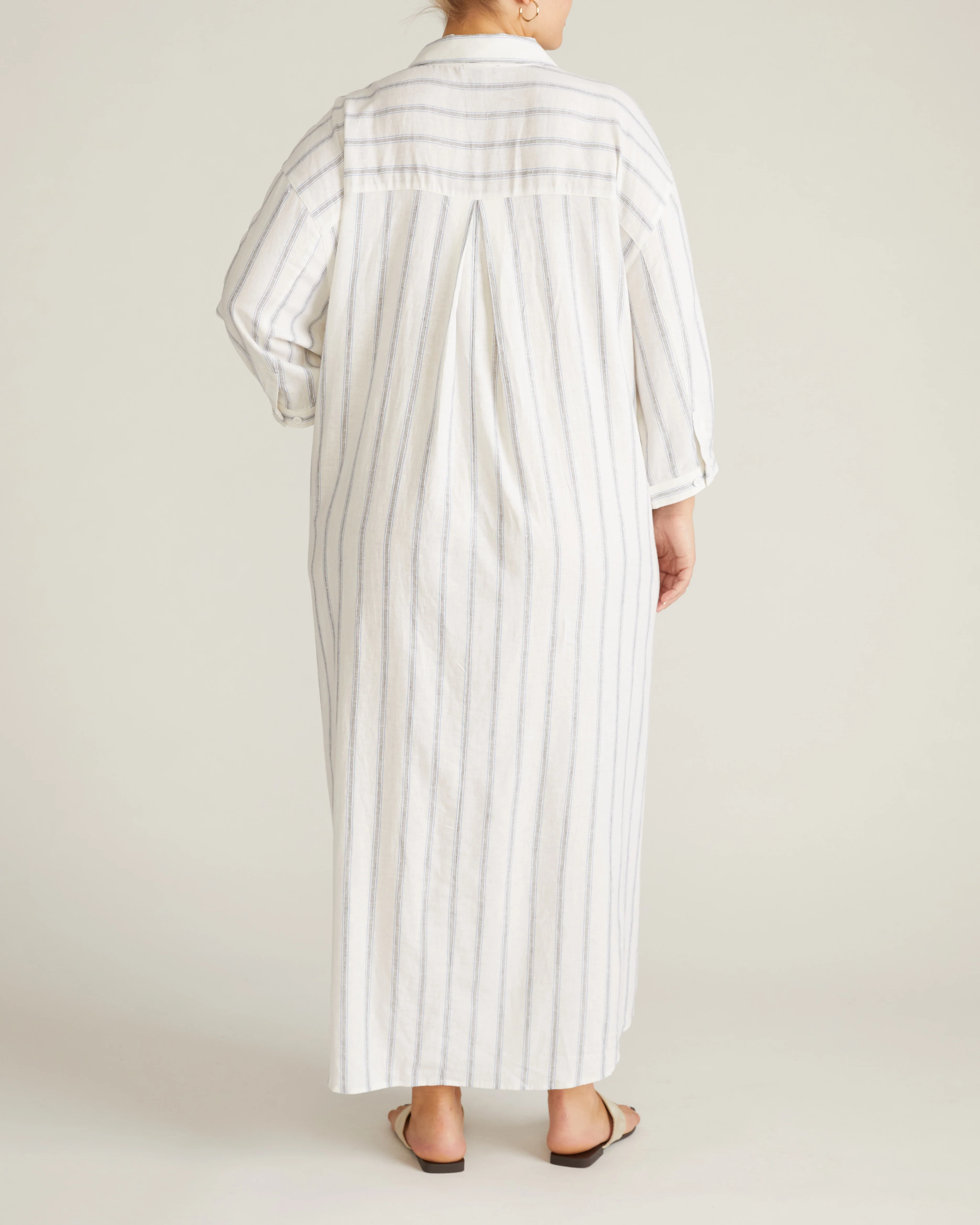Paros Drawstring Linen Shirtdress - Mayfair Stripe - Image 5