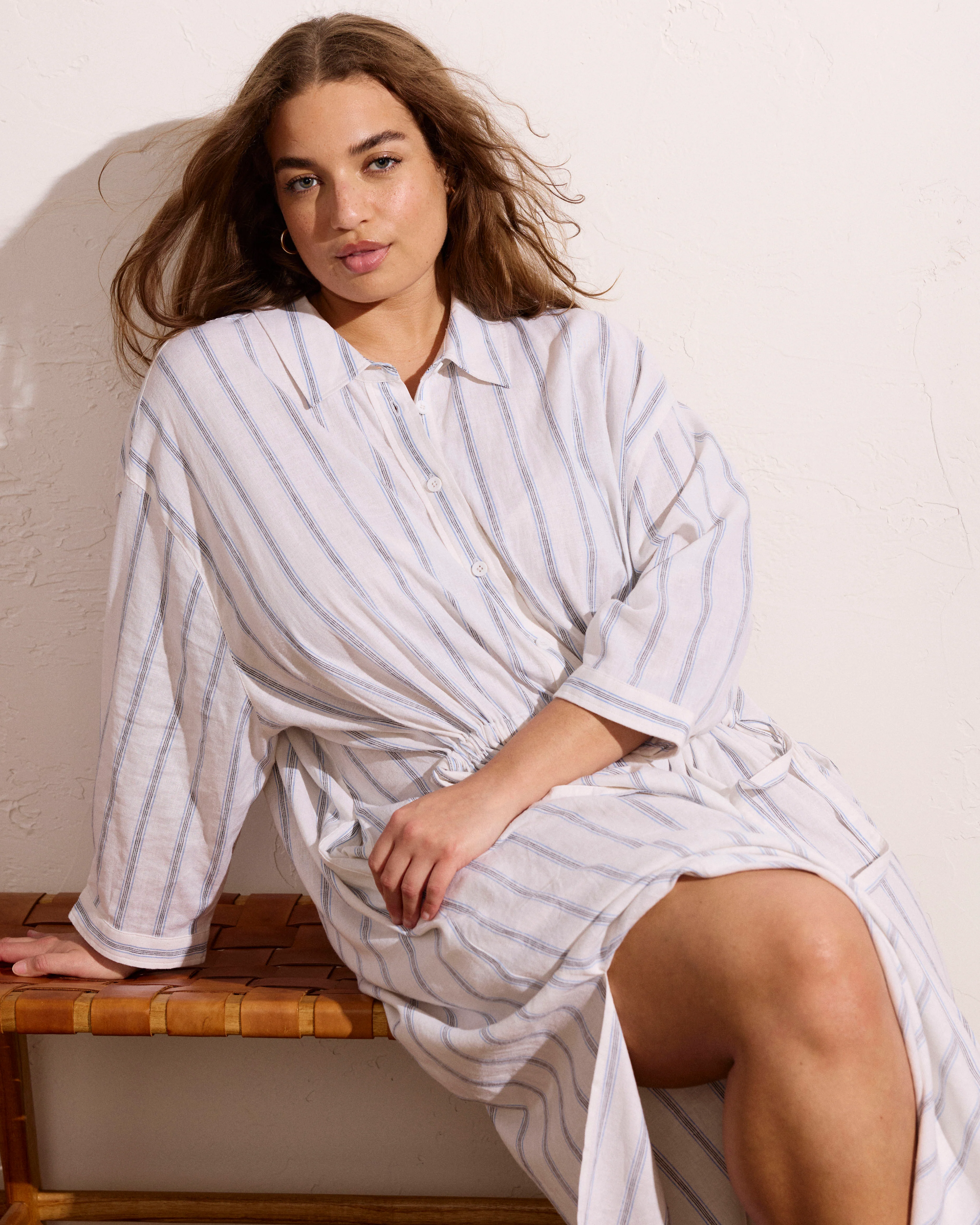 Paros Drawstring Linen Shirtdress - Mayfair Stripe - Image 6