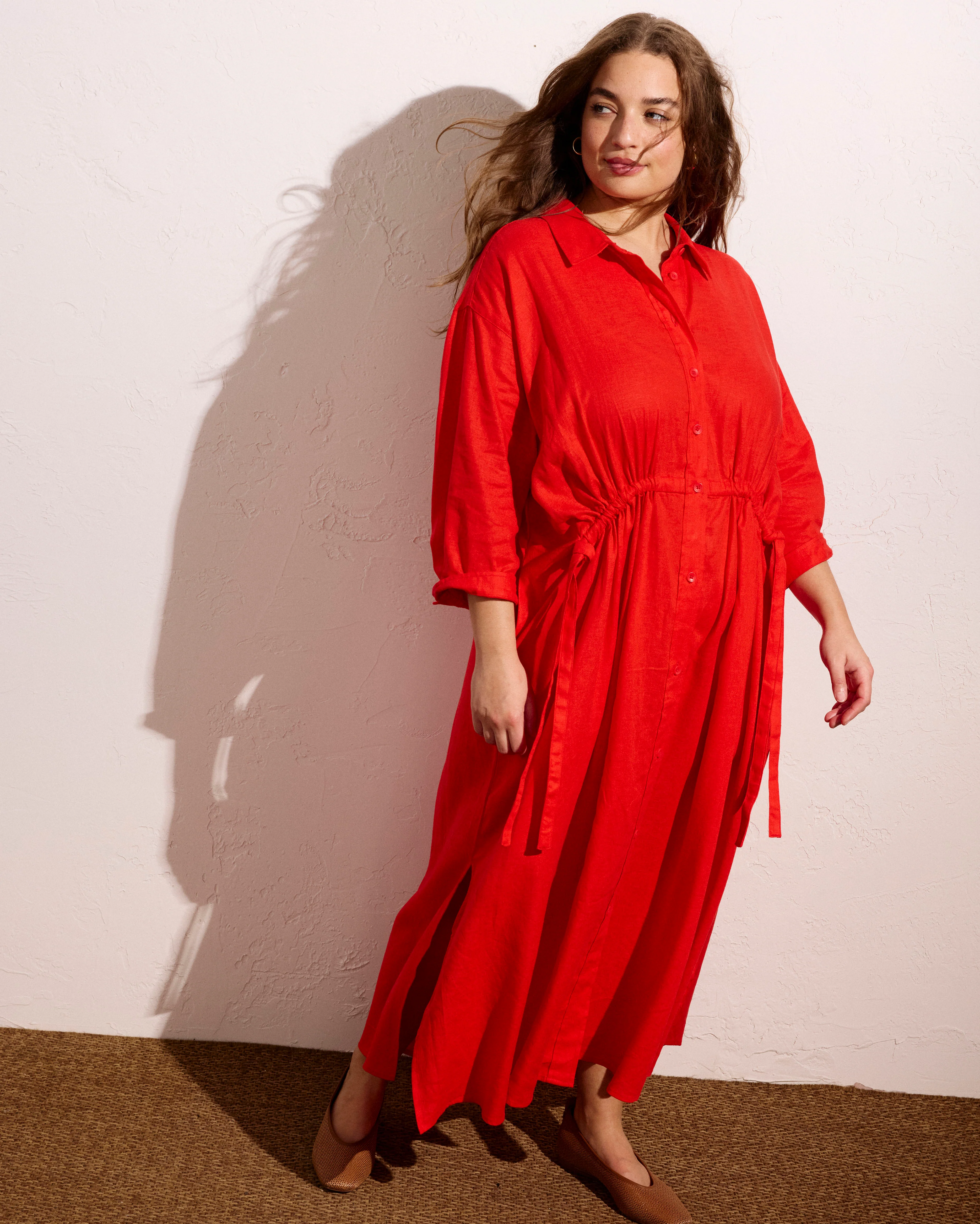 Paros Drawstring Linen Shirtdress - Shoreline Sunset - Image 3