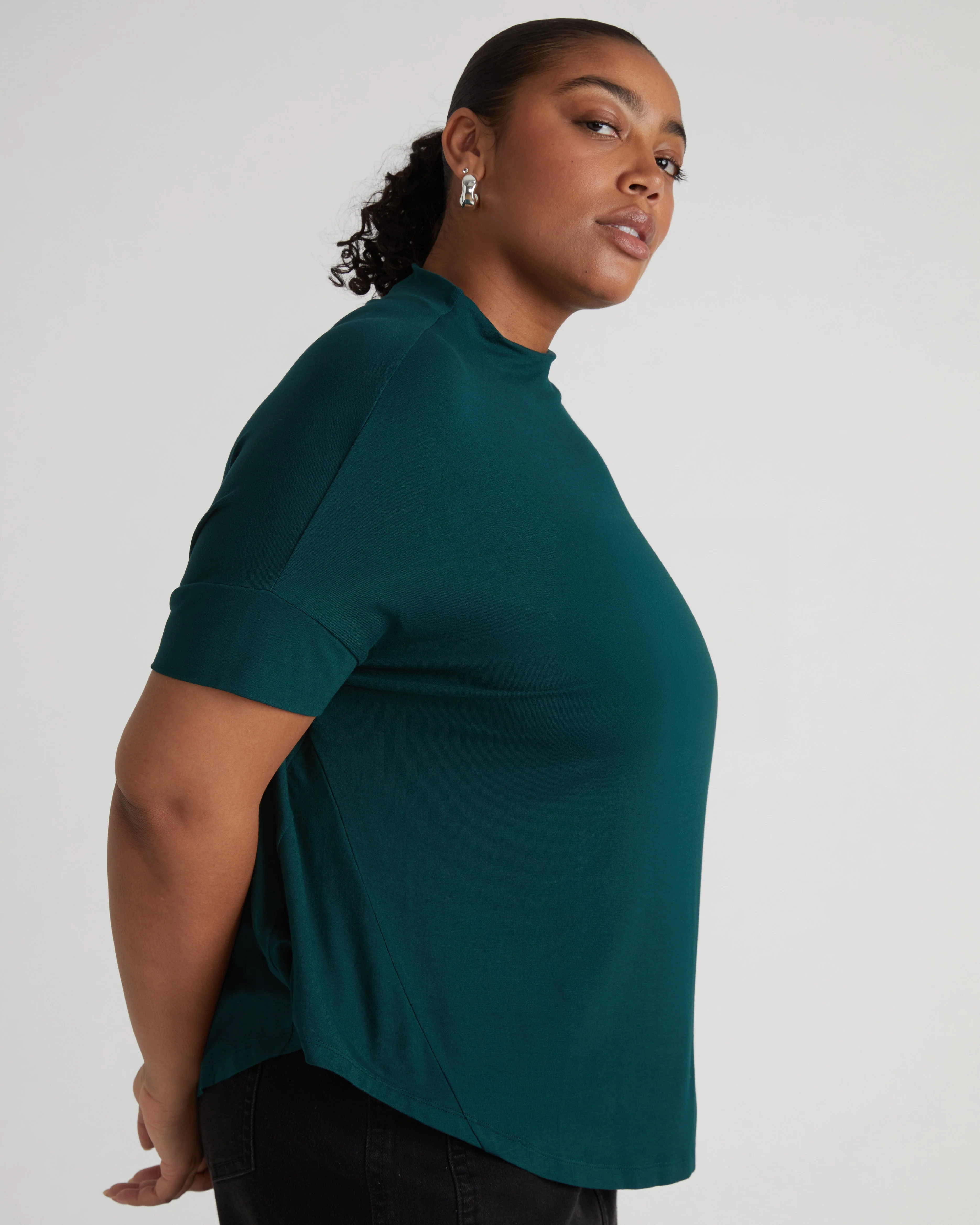 Petra Liquid Jersey Top - Forest Green - Image 2