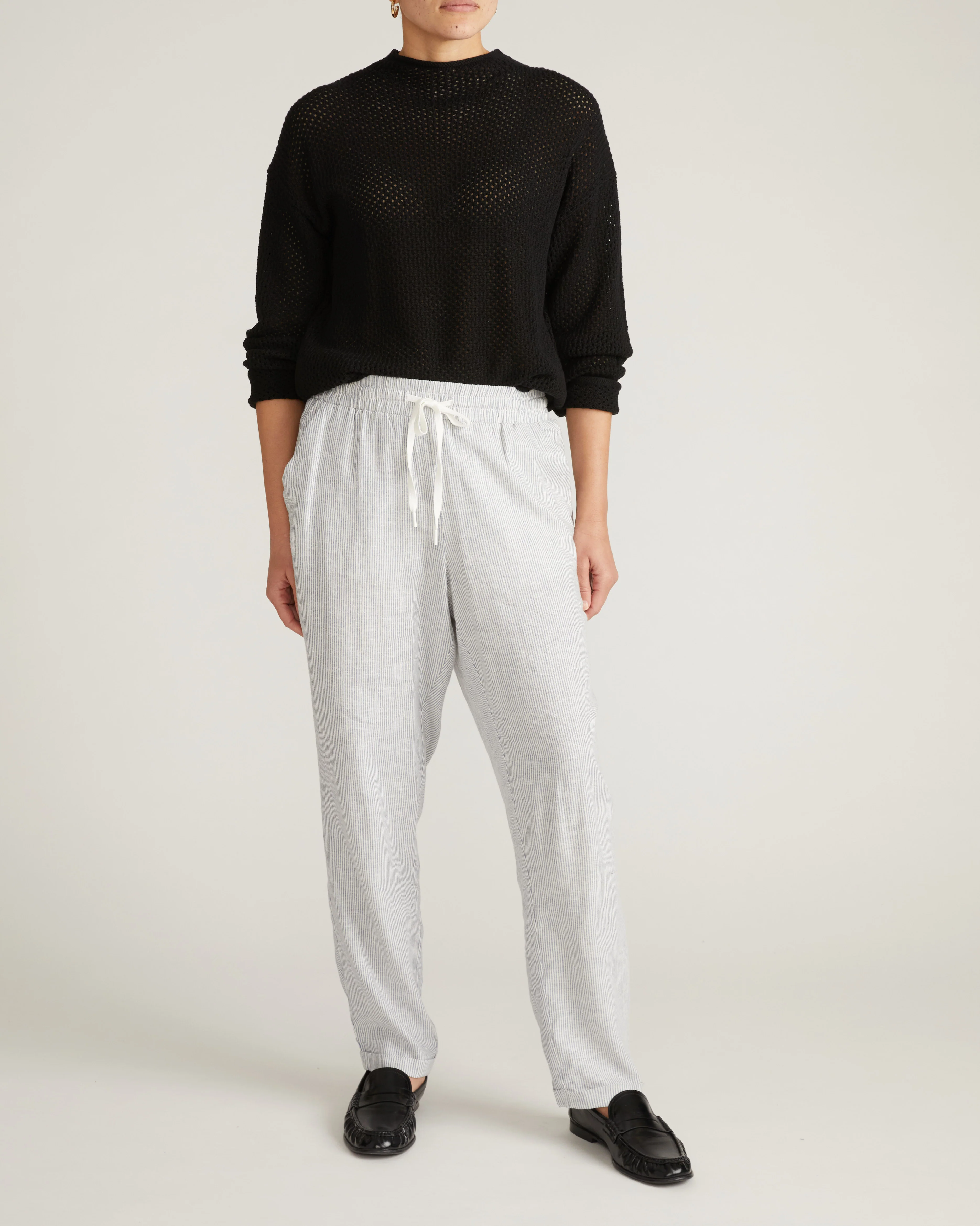 Positano Pointelle Mock Neck Sweater - Black - Image 3