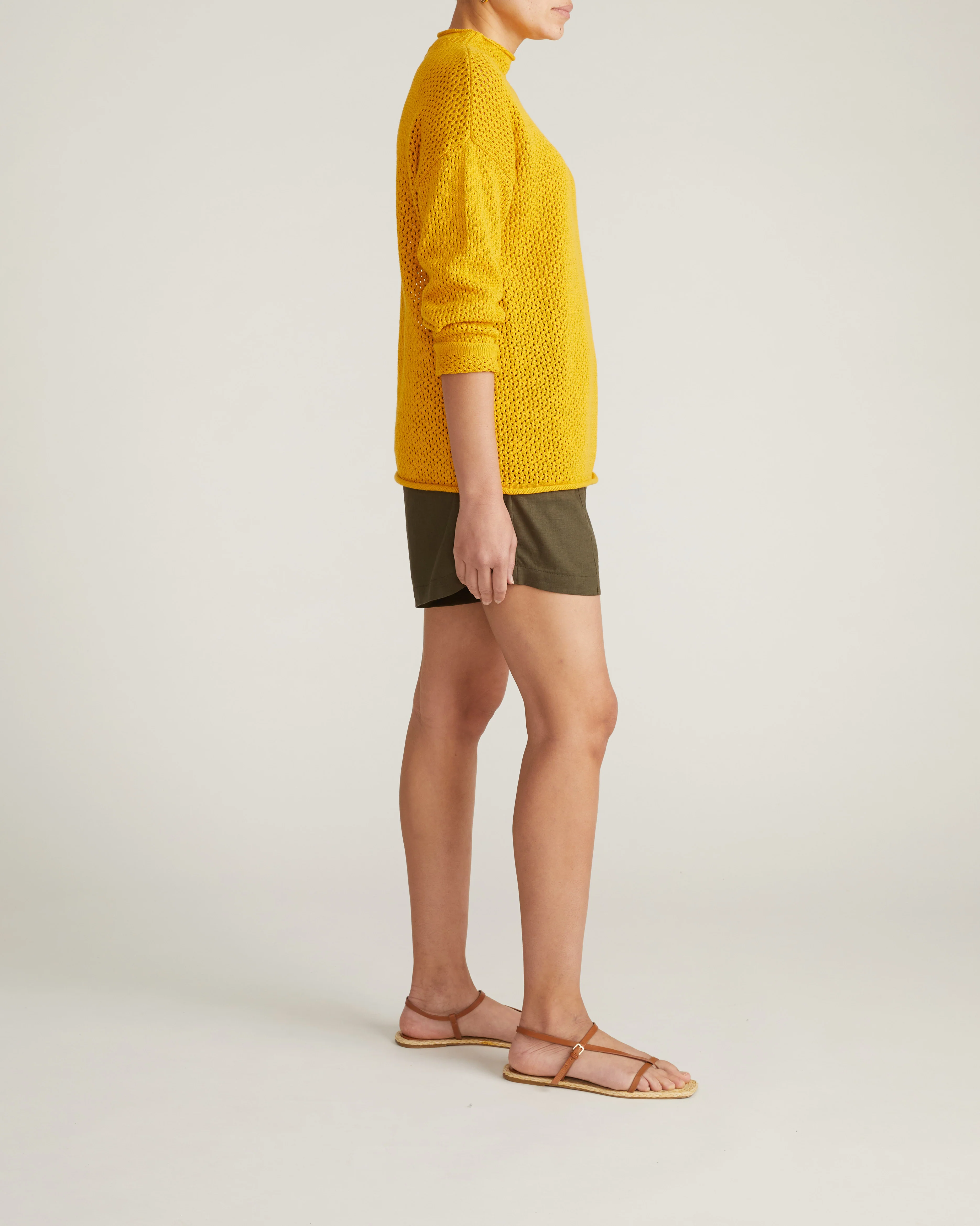 Positano Pointelle Mock Neck Sweater - Goldenrod - Image 4