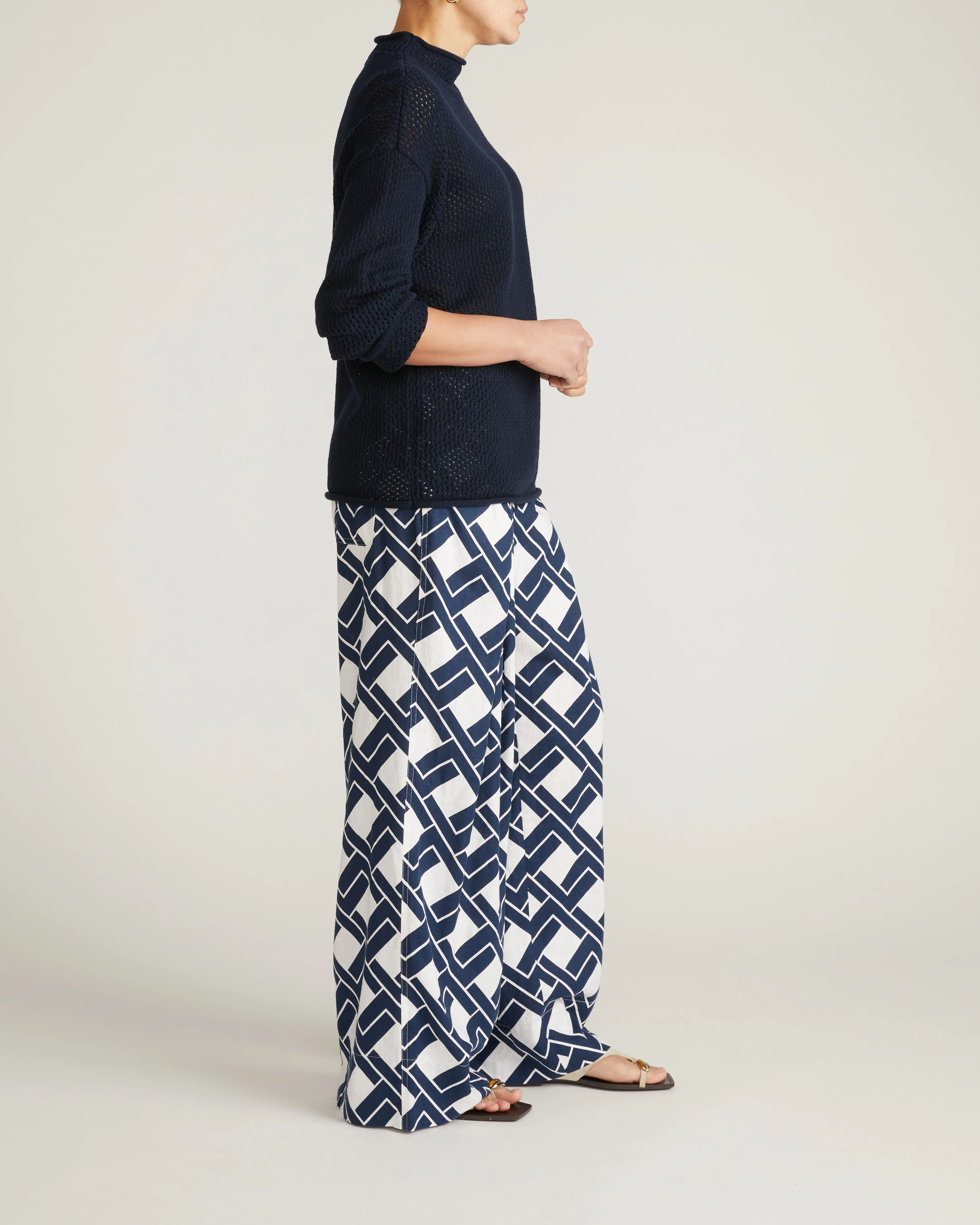 Positano Pointelle Mock Neck Sweater - Navy - Image 4