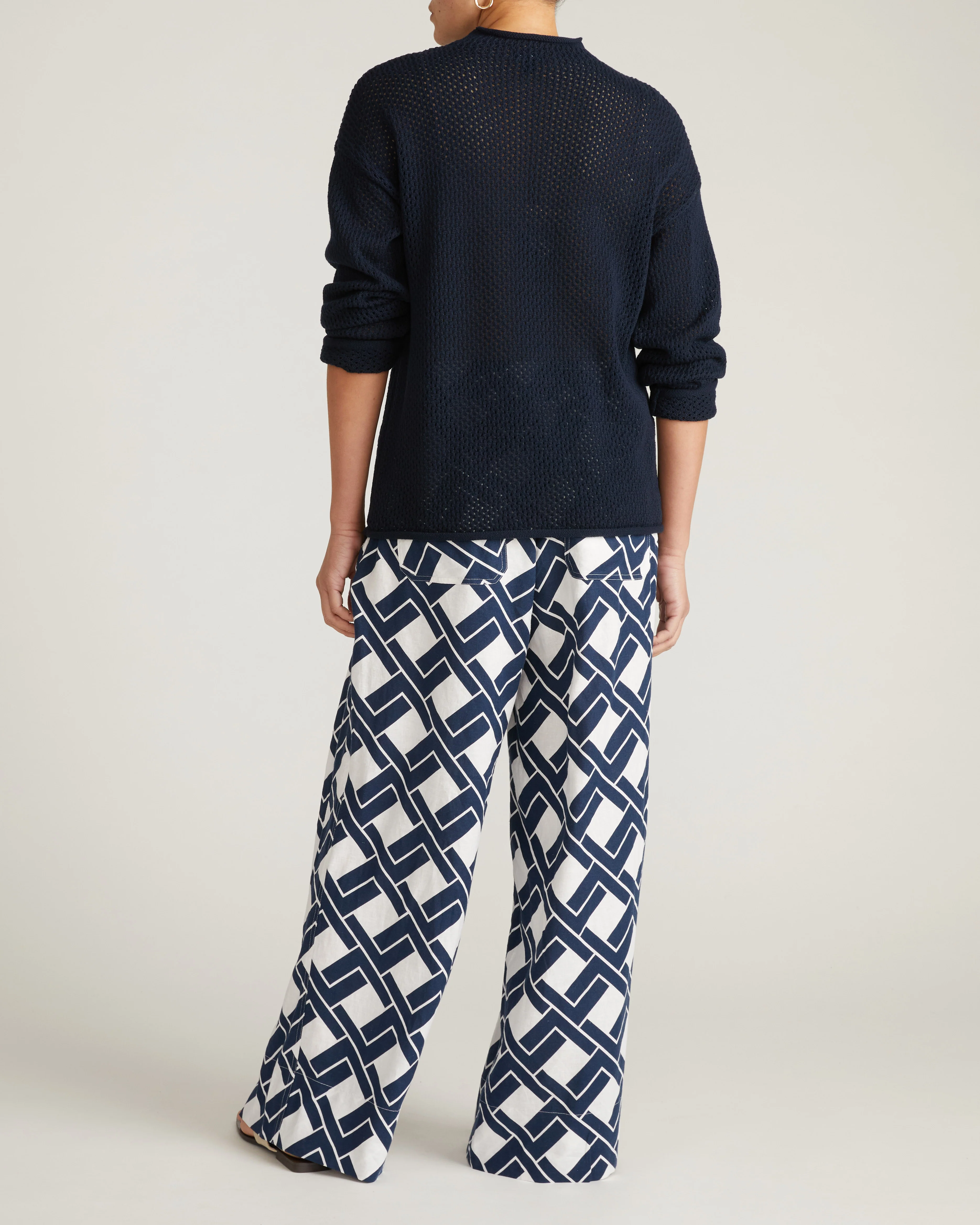 Positano Pointelle Mock Neck Sweater - Navy - Image 5
