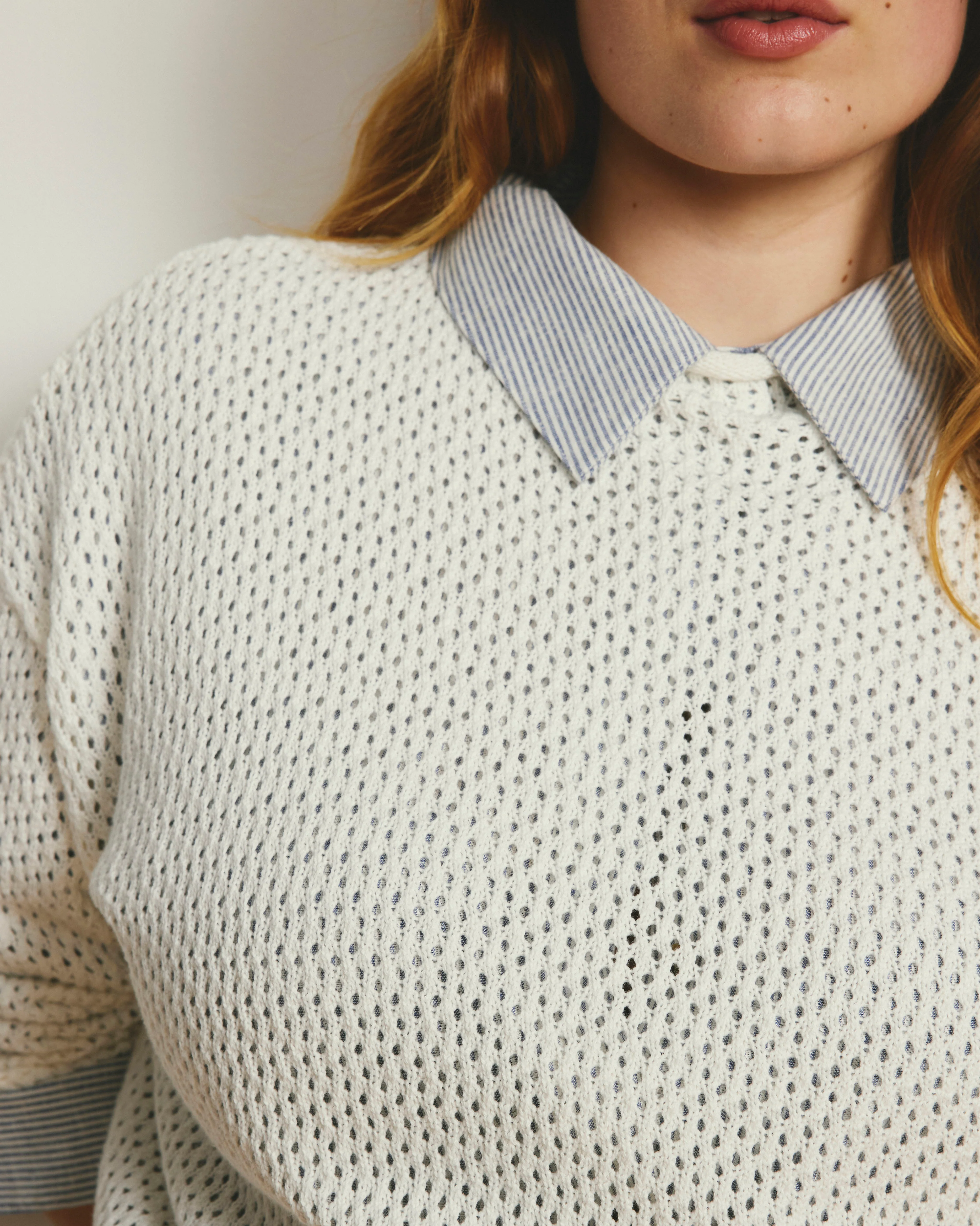 Positano Pointelle Mock Neck Sweater - White - Image 3