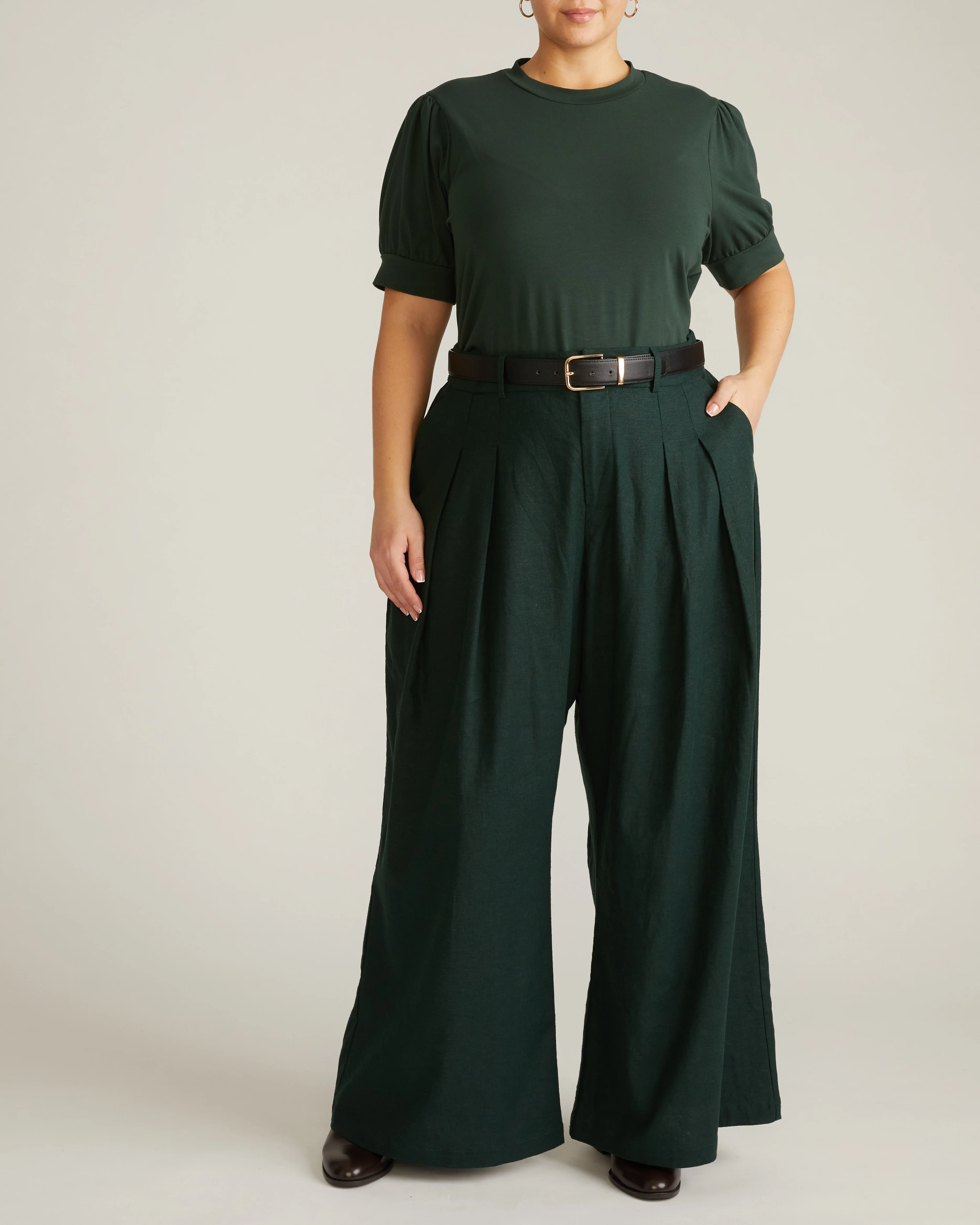 Pouf Sleeve Tee - Forest Green - Image 2