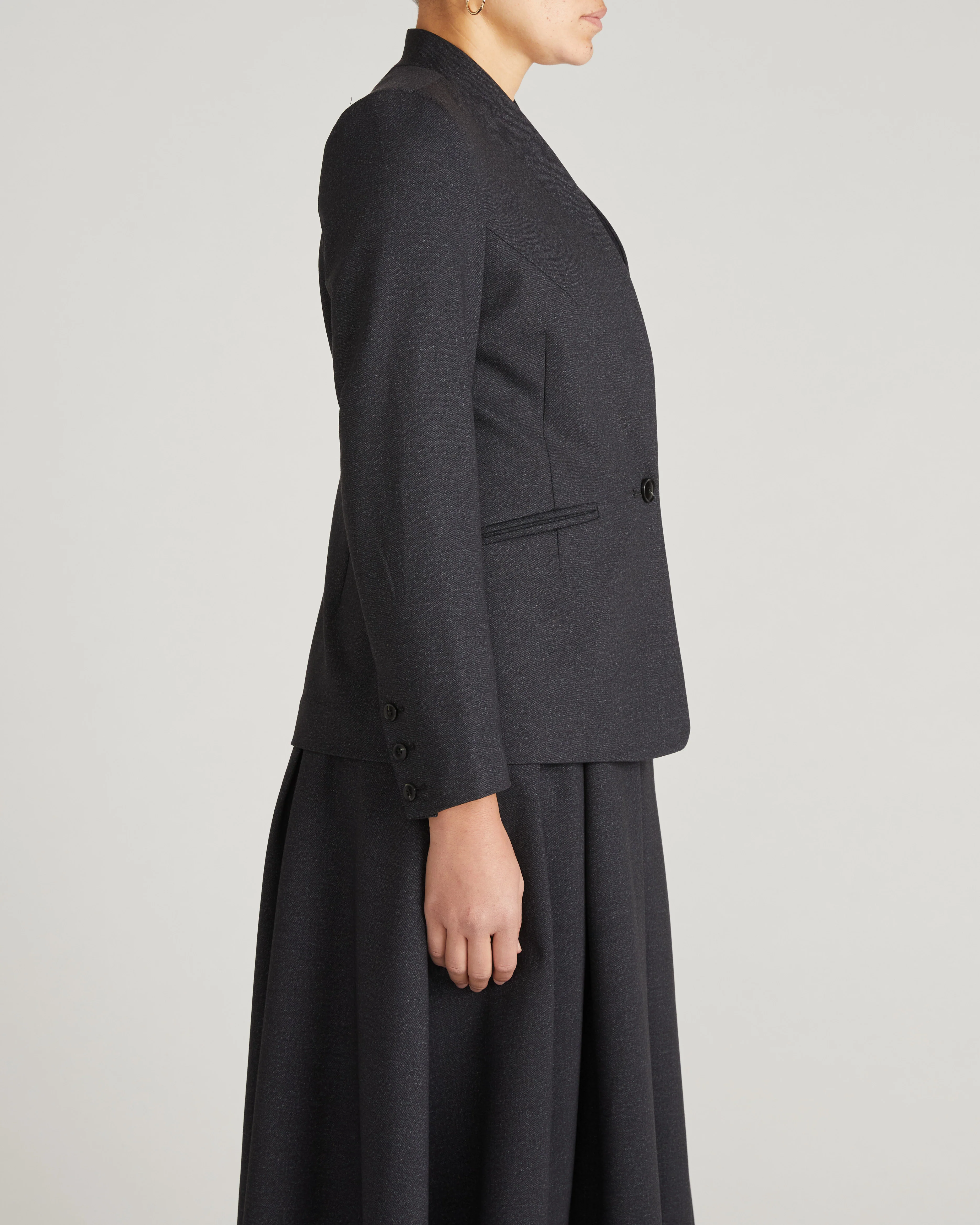 PowerPonte Denim Collarless Blazer - Charcoal - Image 6