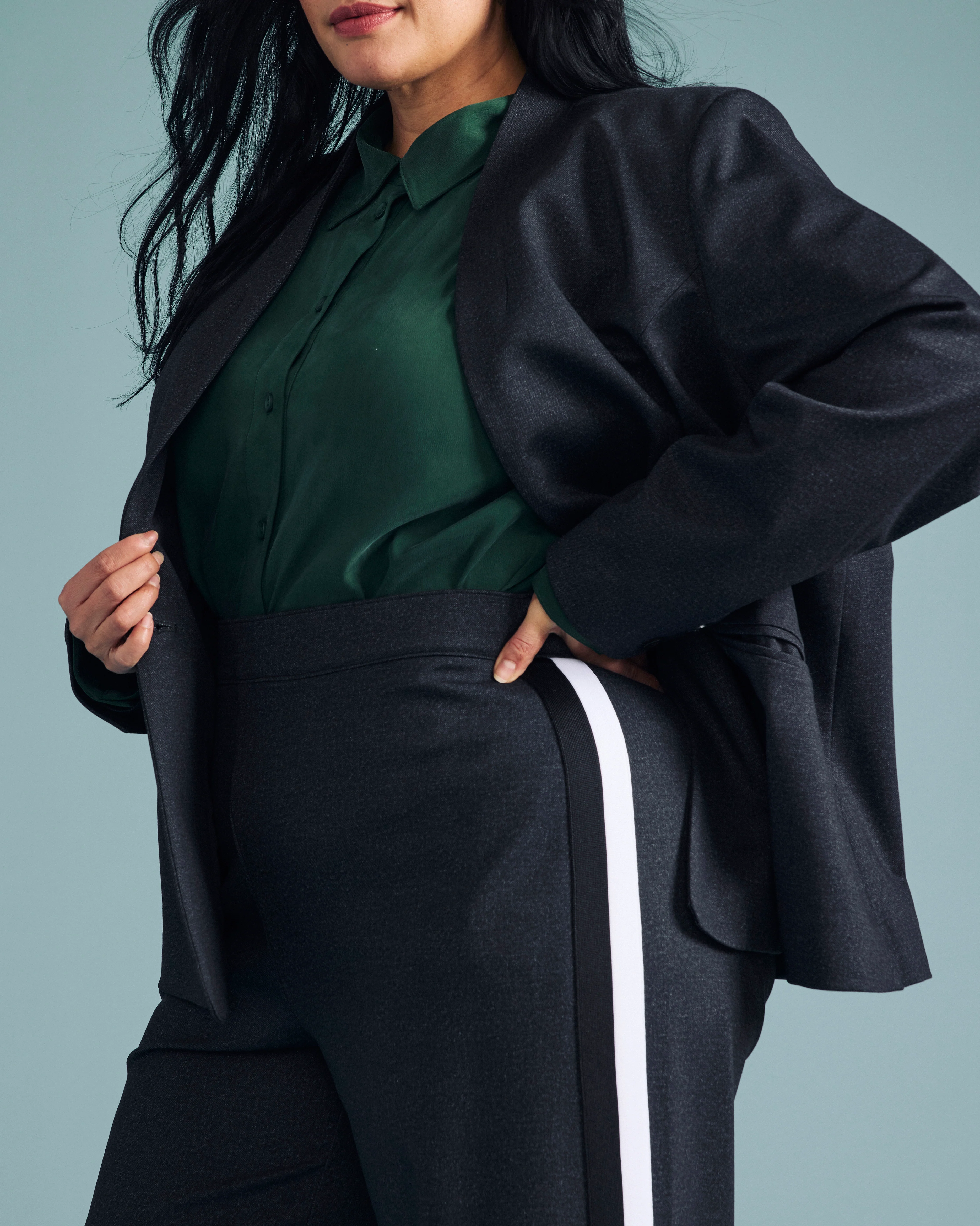 PowerPonte Denim Stephanie Pants - Charcoal with Black/White Stripe - Image 3