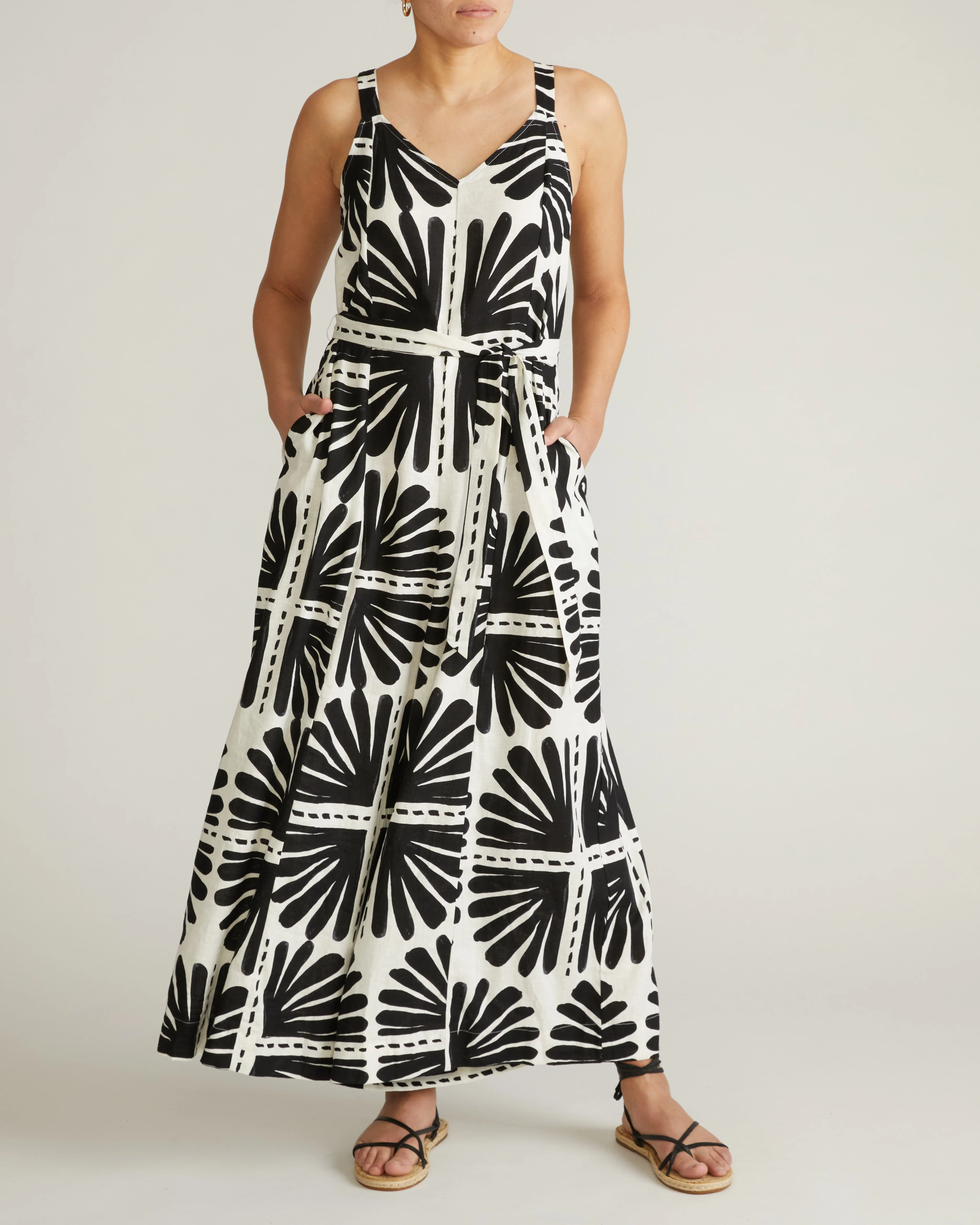 Promenade Linen Jumpsuit - Ink Bloom Print - Image 4
