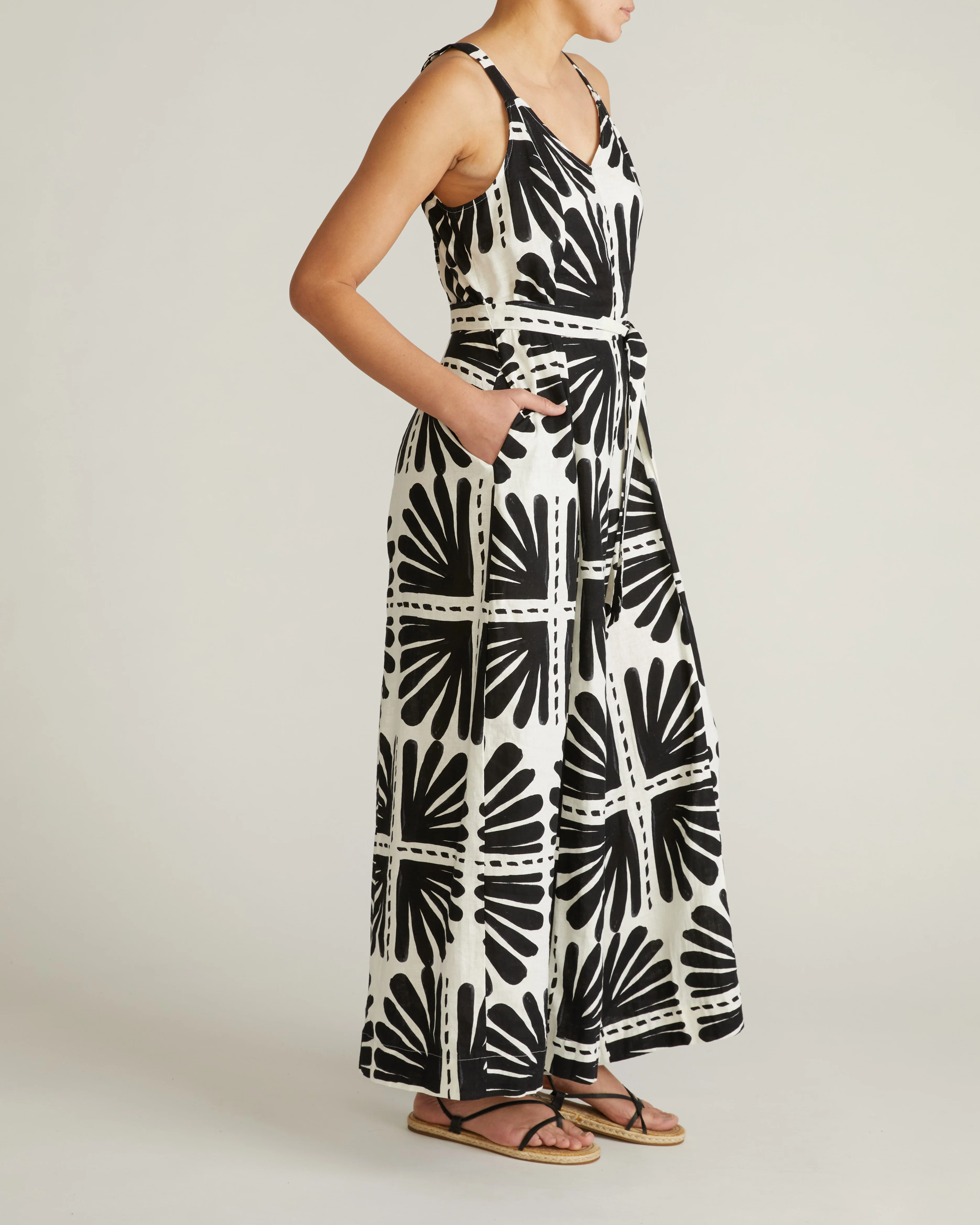 Promenade Linen Jumpsuit - Ink Bloom Print - Image 5