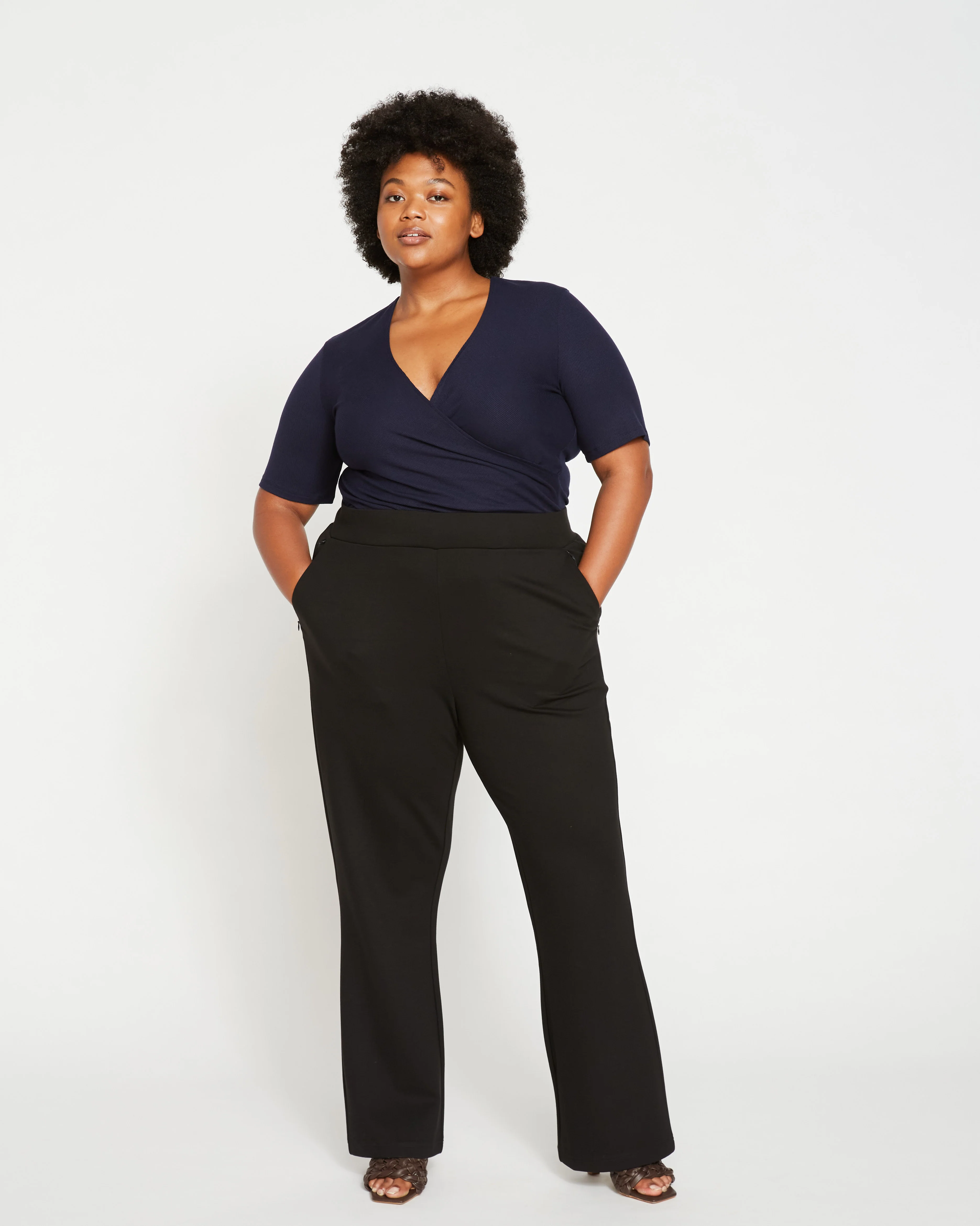 Pull On Bootcut Ponte Pants - Black - Image 3