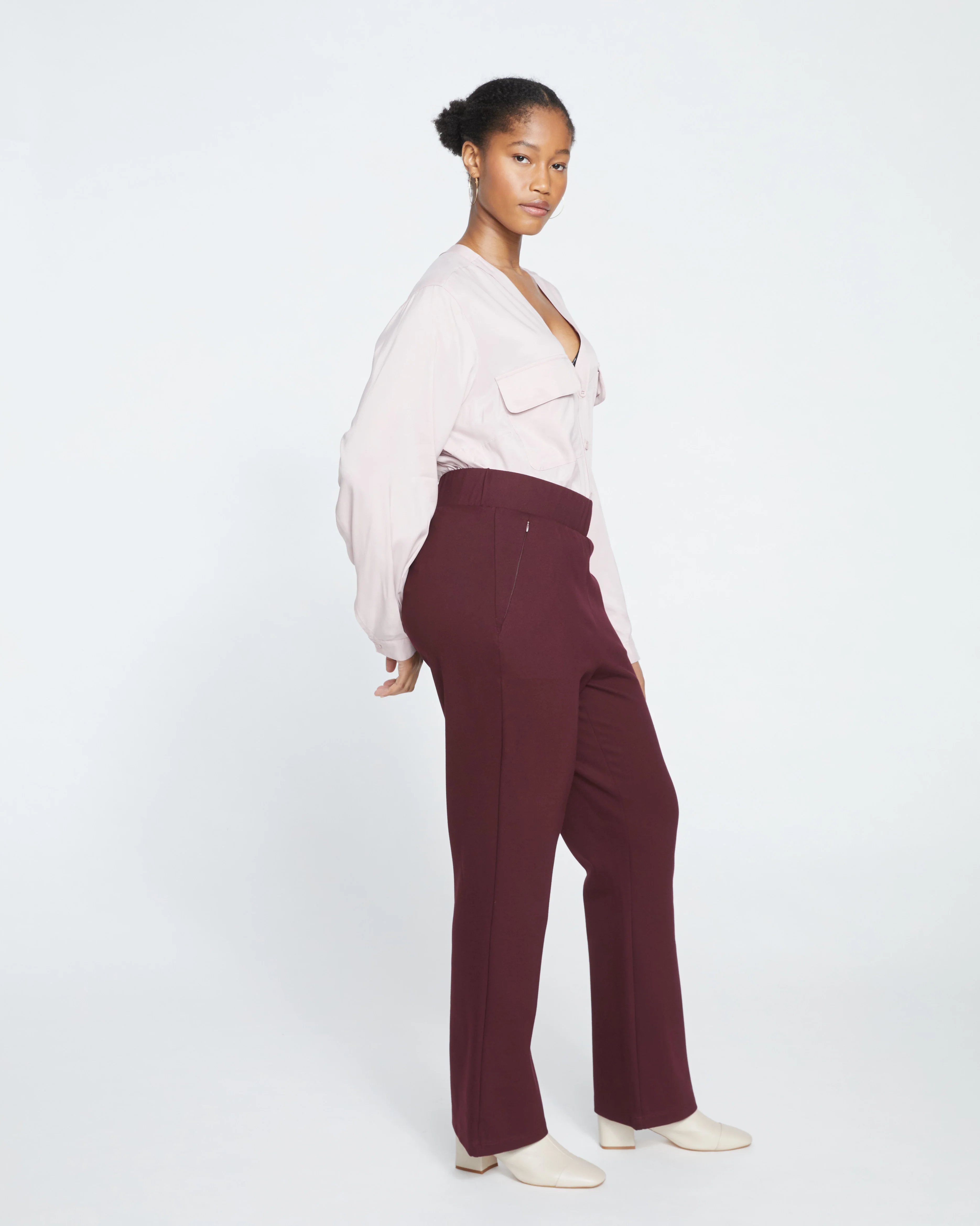 Pull On Bootcut Ponte Pants - Black Cherry - Image 3