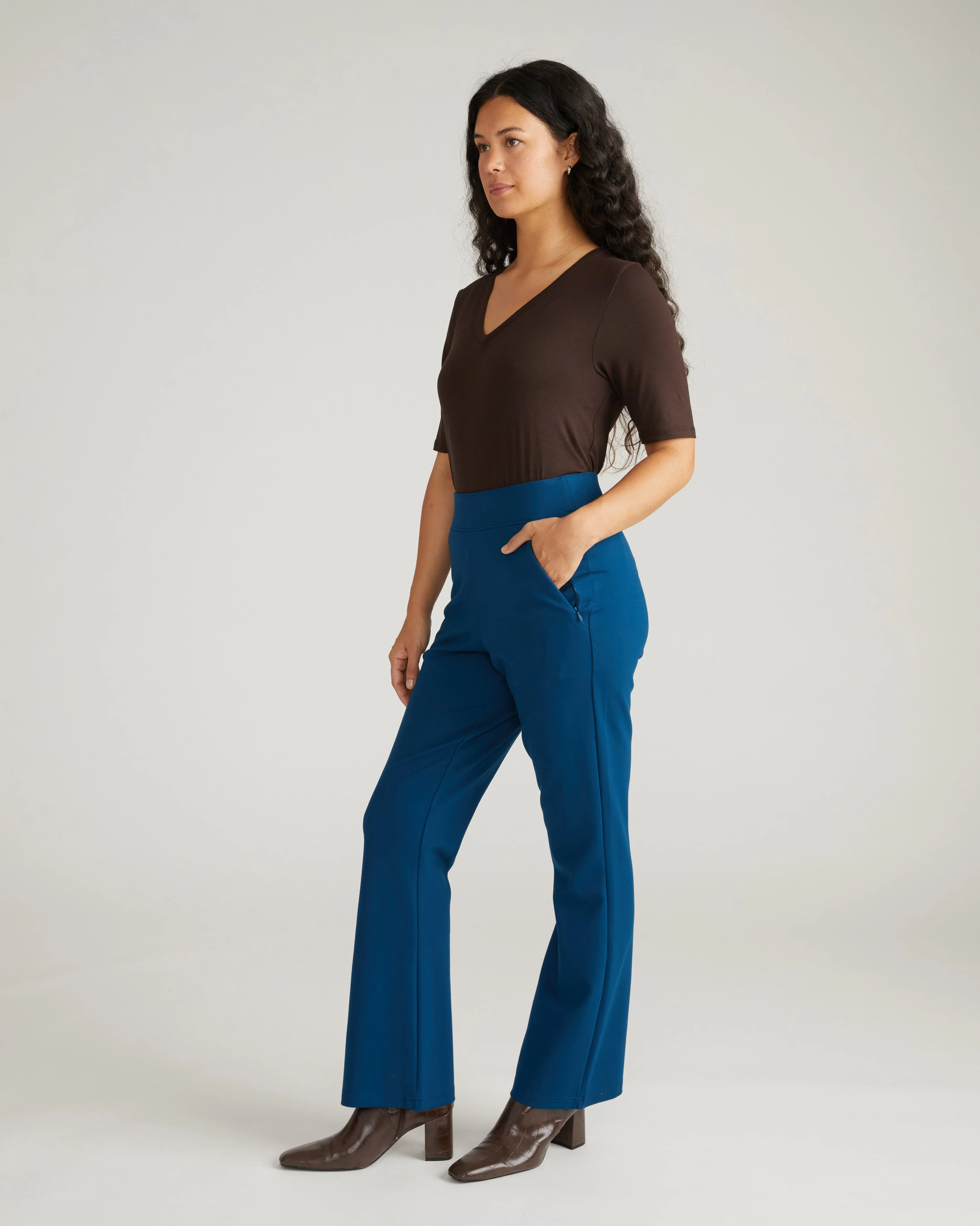 Pull On Bootcut Ponte Pants - Deep Teal - Image 2