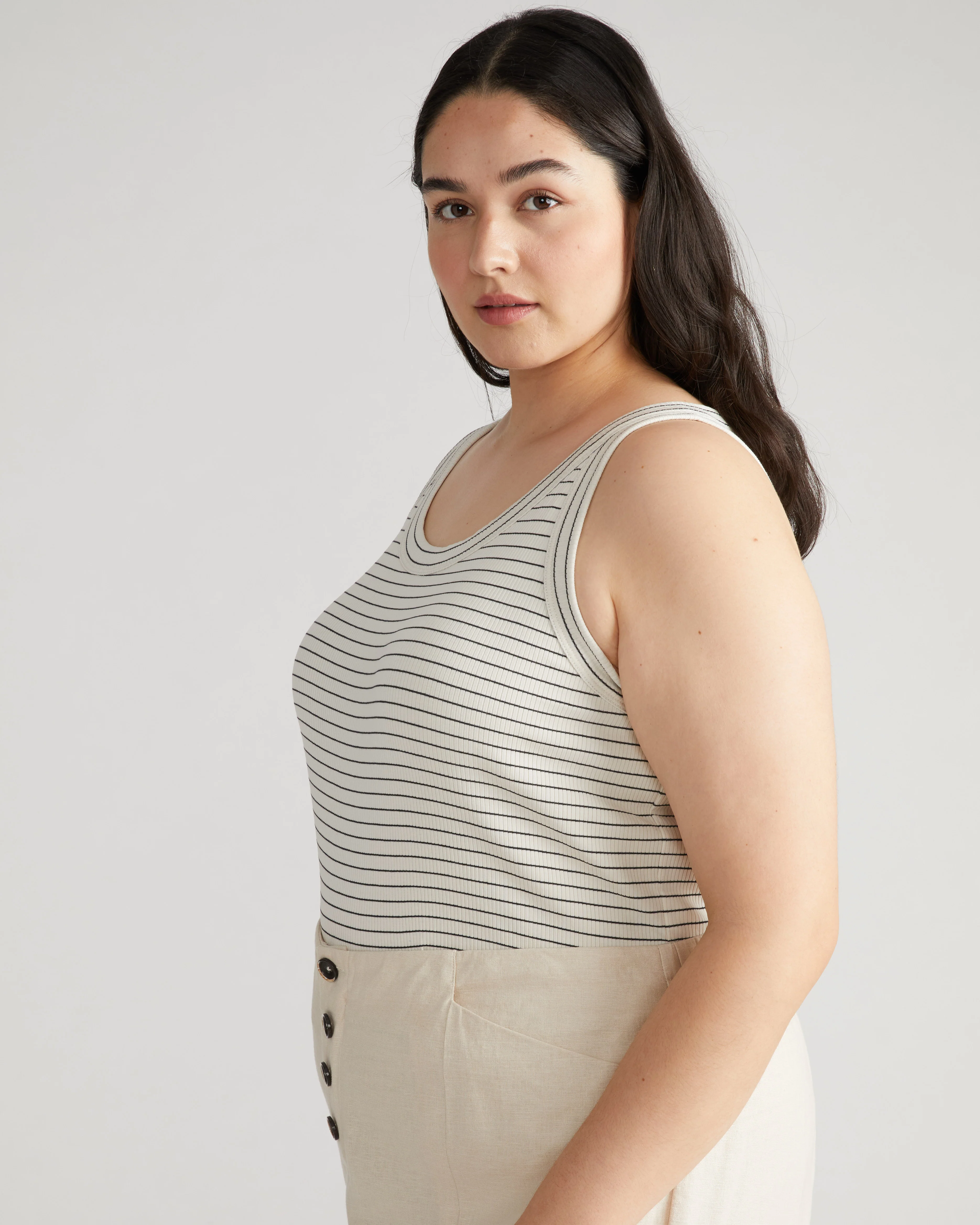 Roitfeld Ribbed Tank - Black Microstripe - Image 3