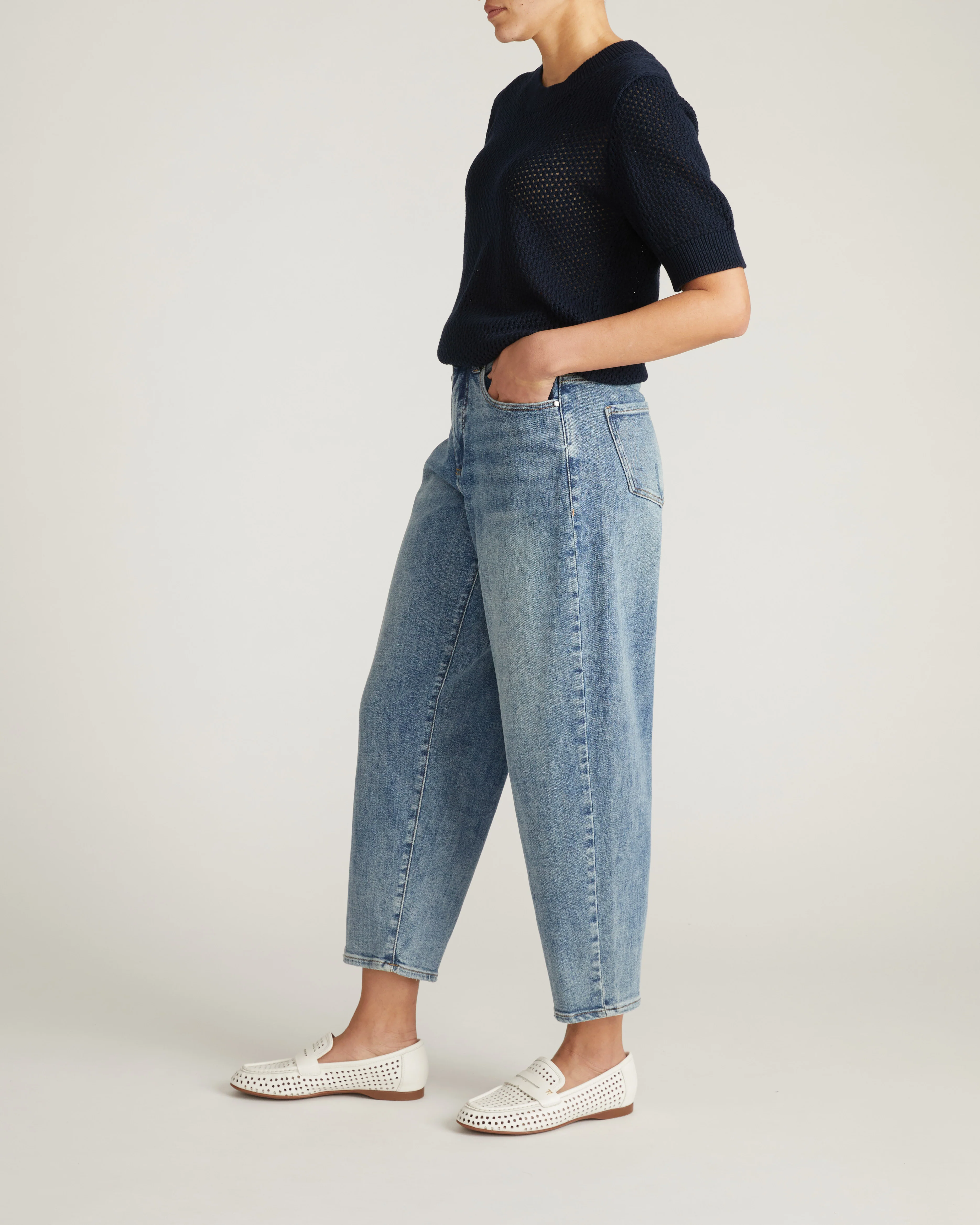 Rosie Pointelle Sweater Top - Navy - Image 4