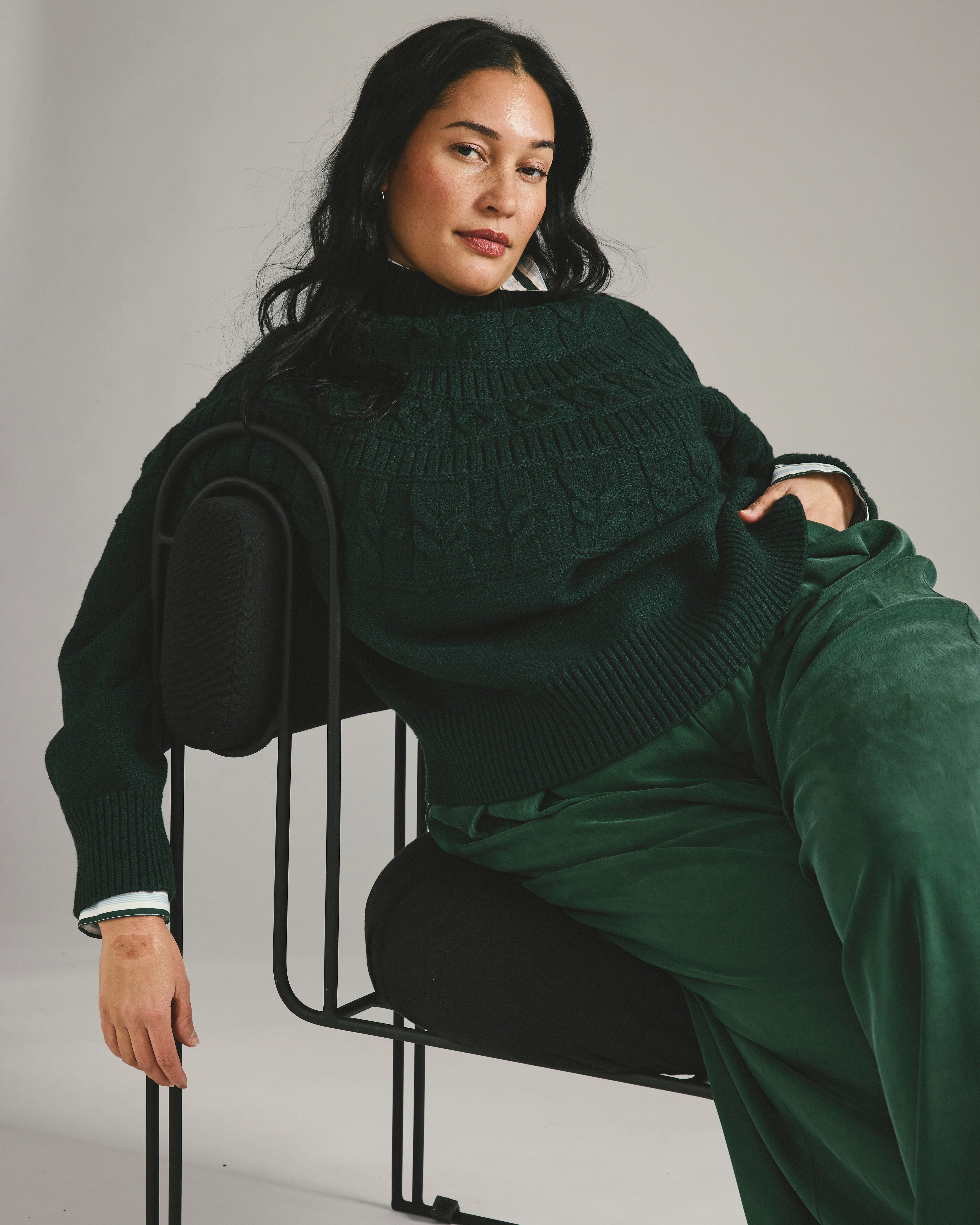 Safiya Cable Knit Sweater - Forest Green - Image 2