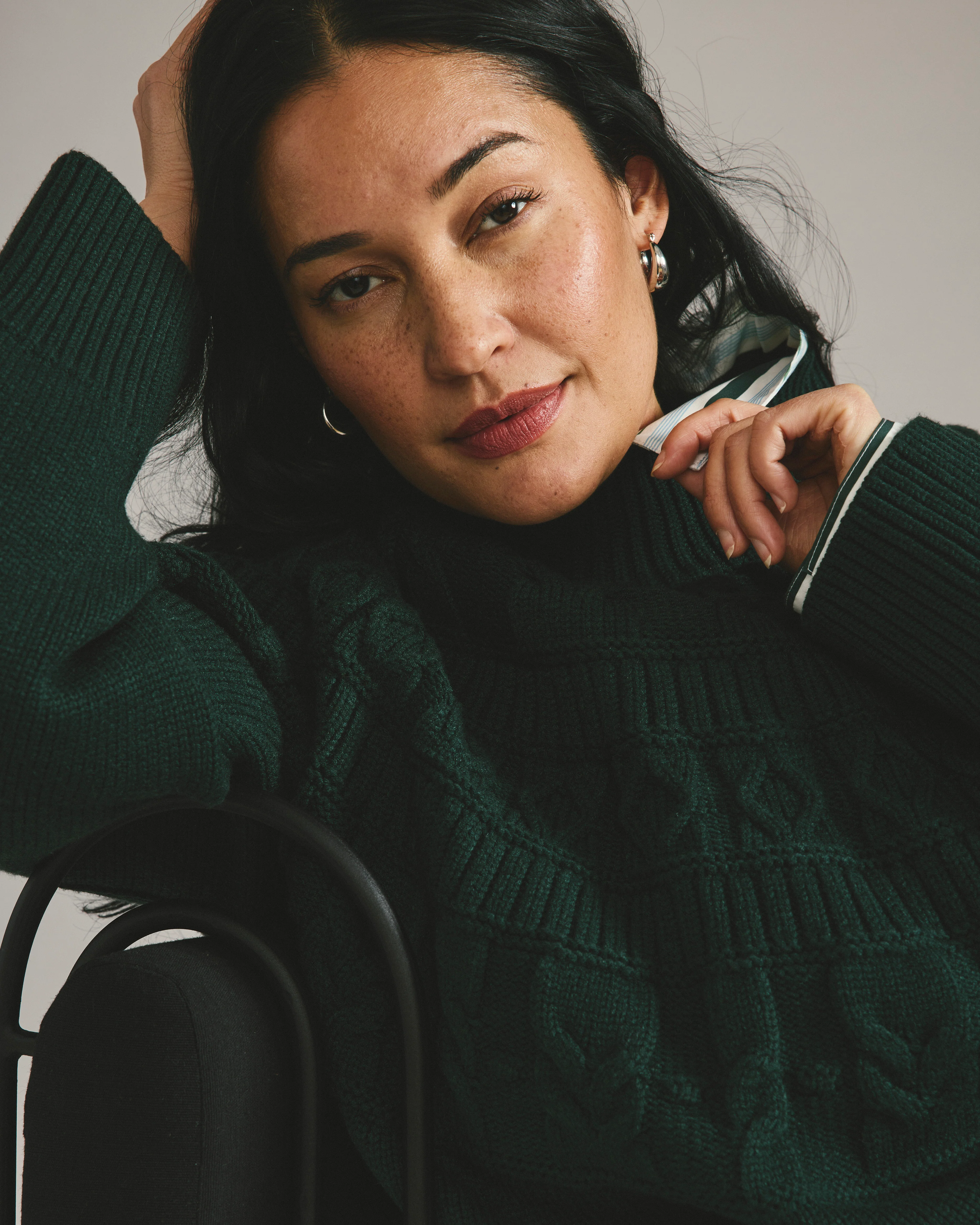 Safiya Cable Knit Sweater - Forest Green - Image 3