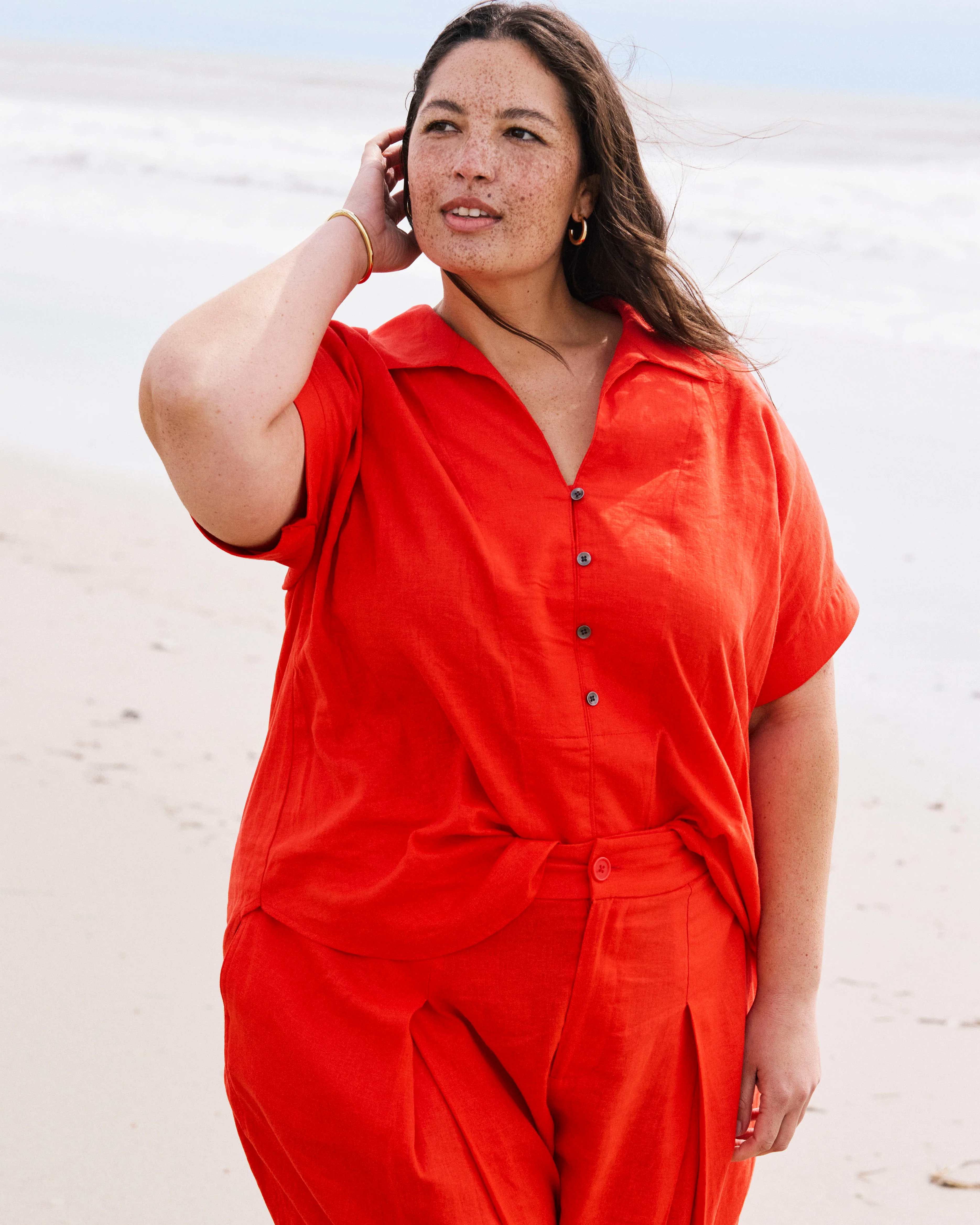 Sandy Short Sleeve Stretch Linen Shirt - Shoreline Sunset - Image 3