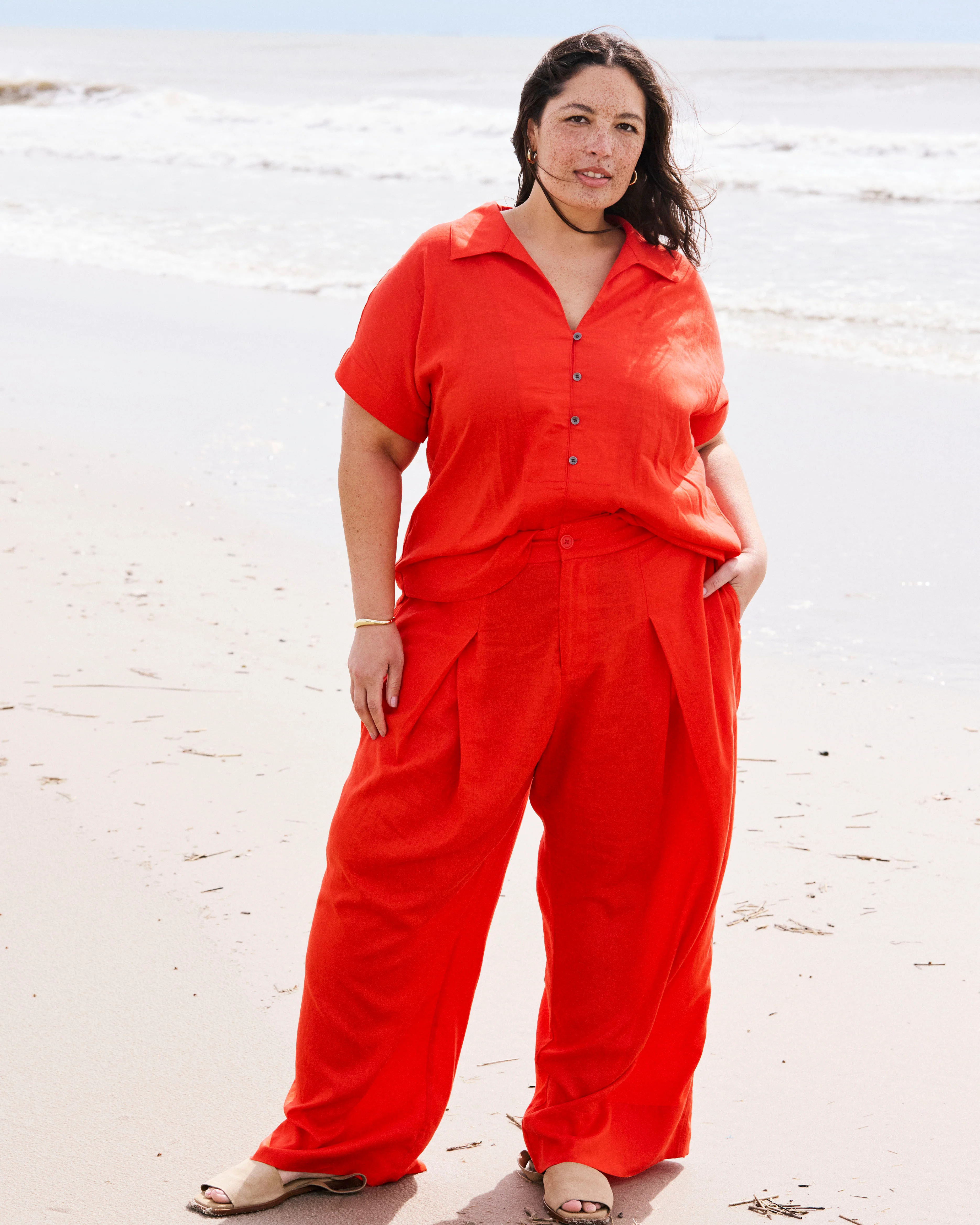 Sandy Short Sleeve Stretch Linen Shirt - Shoreline Sunset - Image 5