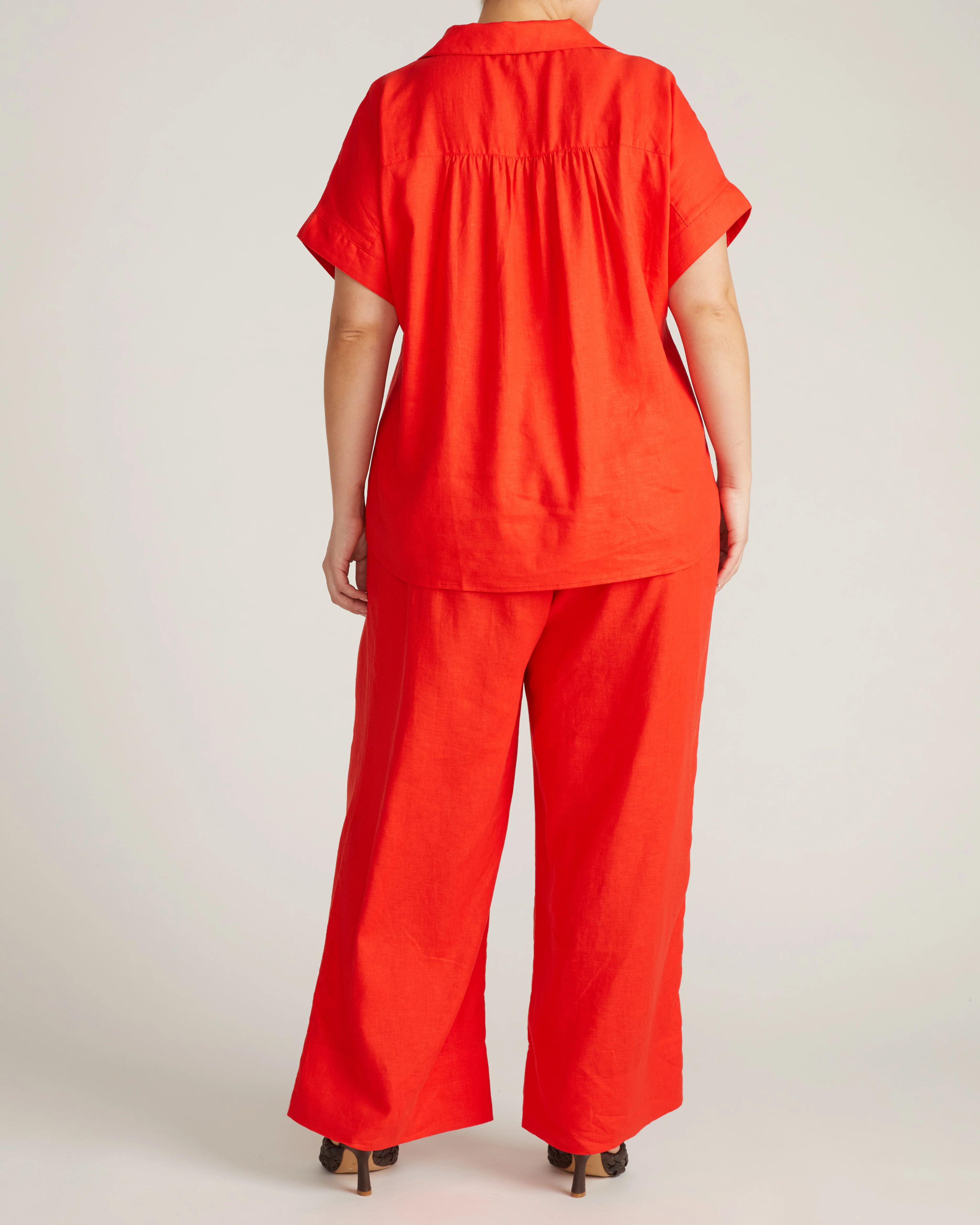 Sandy Short Sleeve Stretch Linen Shirt - Shoreline Sunset - Image 9