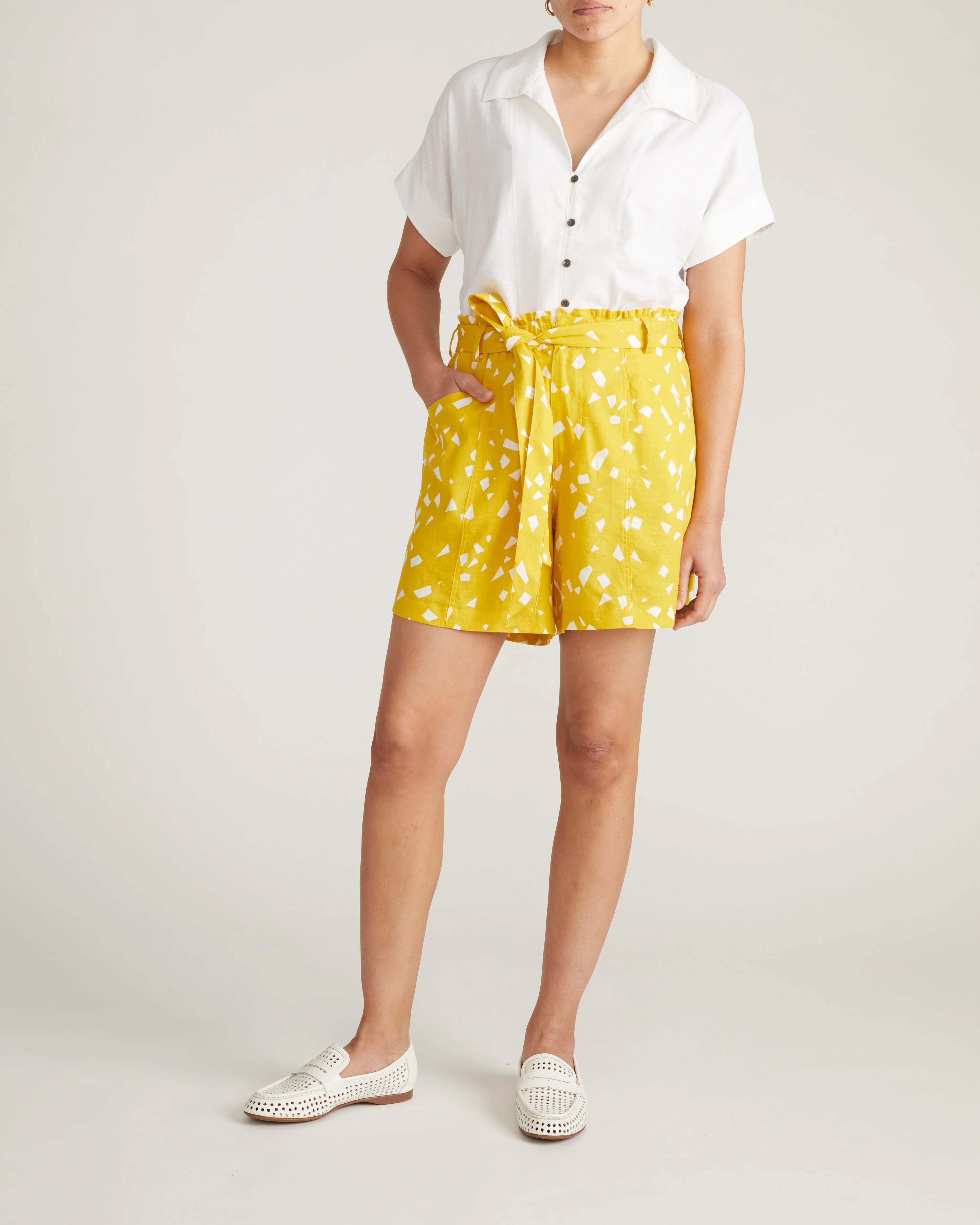 Sandy Short Sleeve Stretch Linen Shirt - White - Image 3